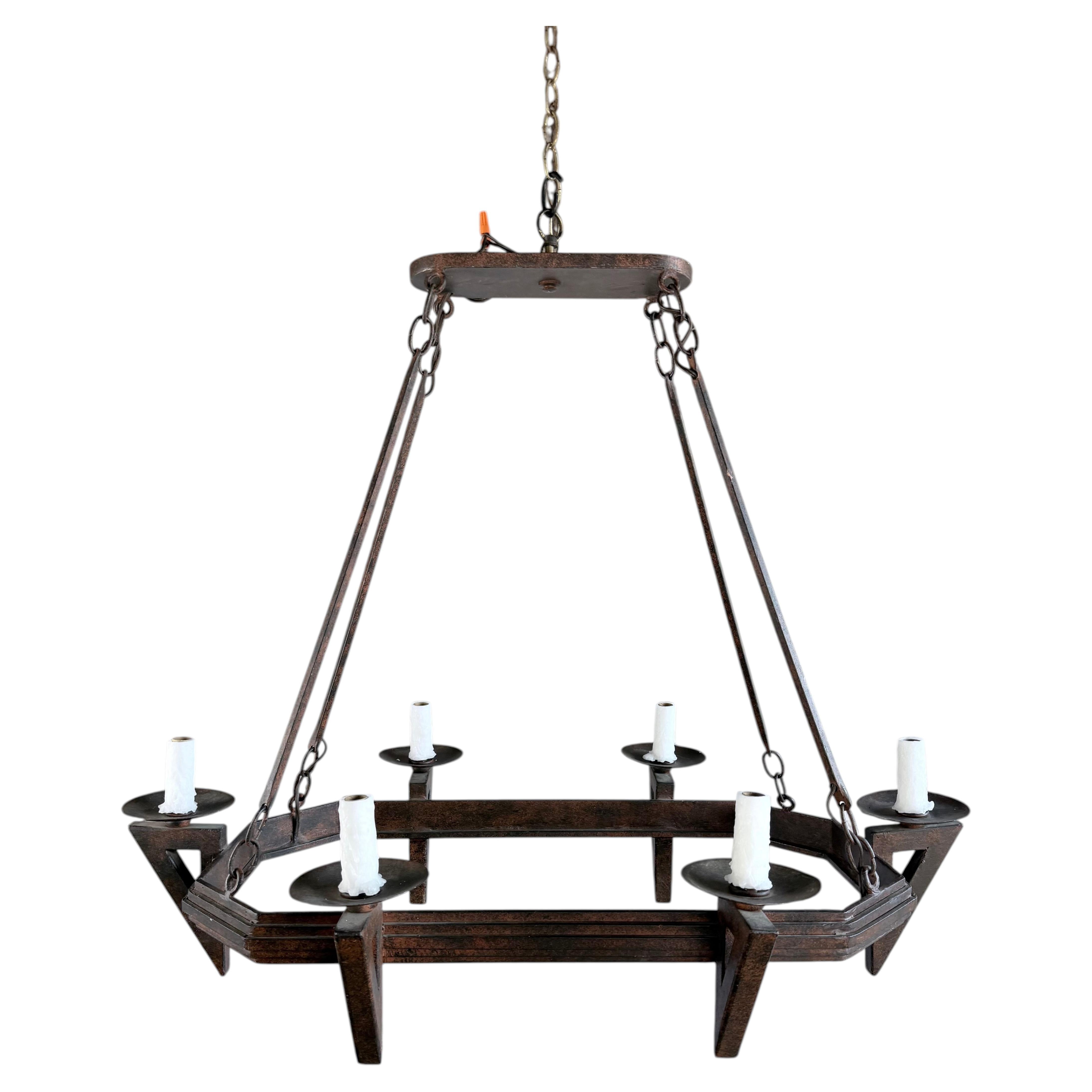 20th Century Spanish Style Wrought Iron Chandelier 6-Light