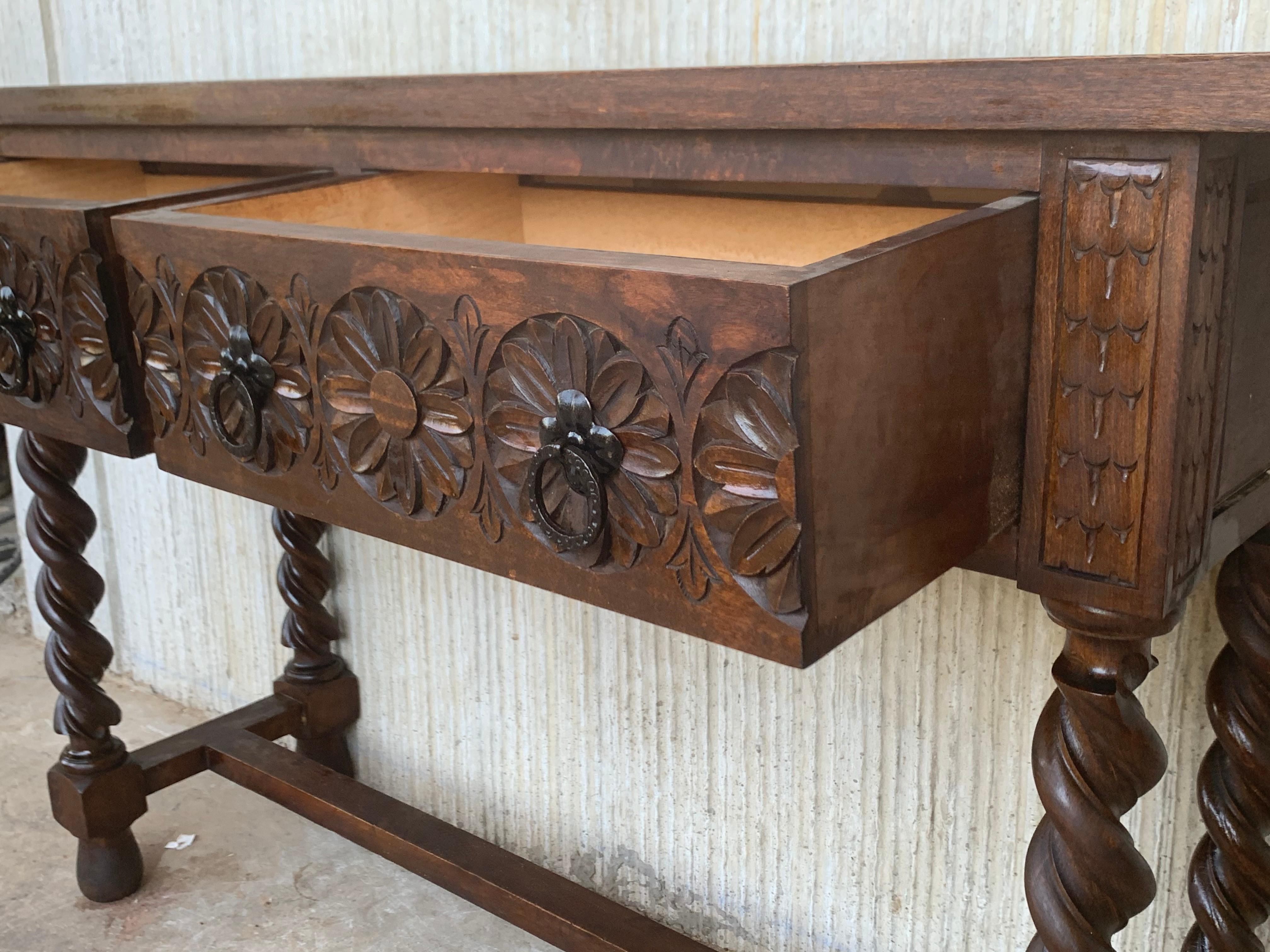 20th Century Spanish Tuscan Console Table with Two Drawers and Solomonic Legs 1