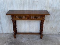 20th Century Spanish Tuscan Console Table with Two Drawers and Turned Legs