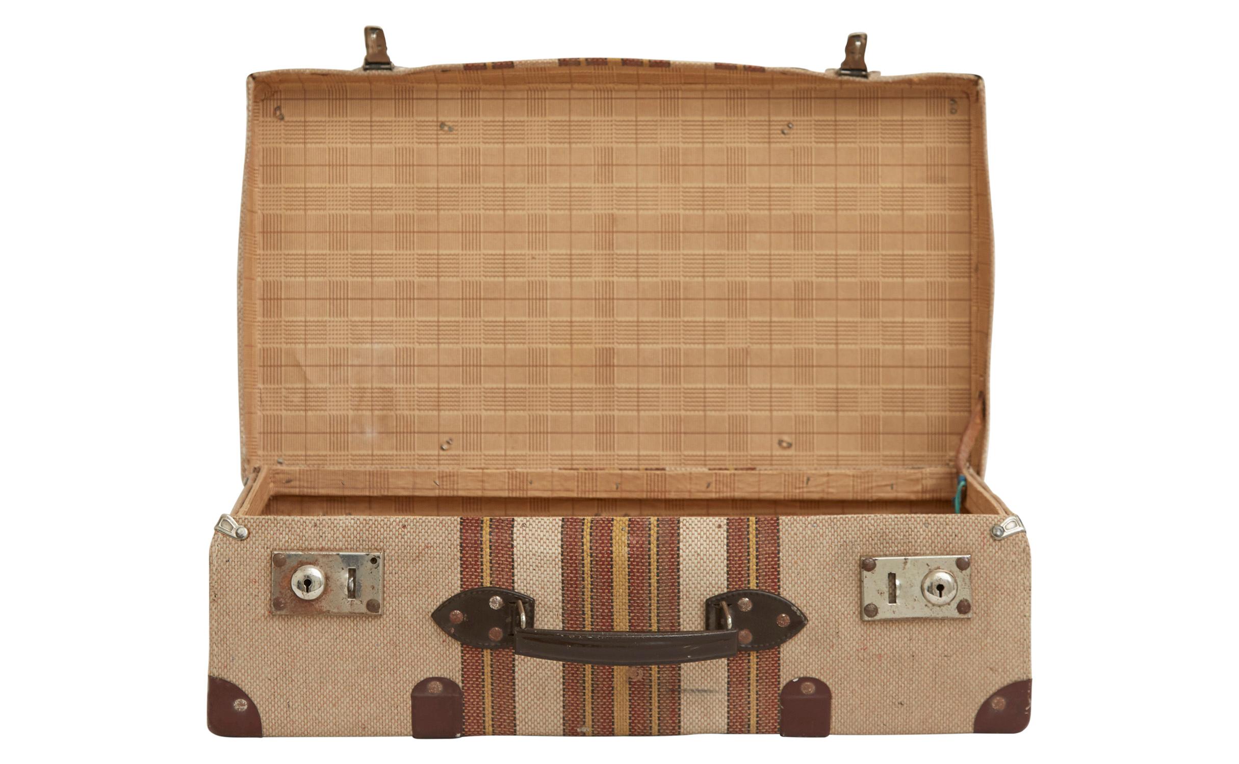 20th Century Spanish Tweed Suitcase with Leather Corners In Good Condition In Chicago, IL
