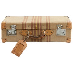 20th Century Spanish Tweed Suitcase with Leather Handle