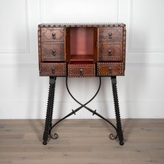 20th Century Spanish Vargano Style Leather Cupboard on Ebonised Stand