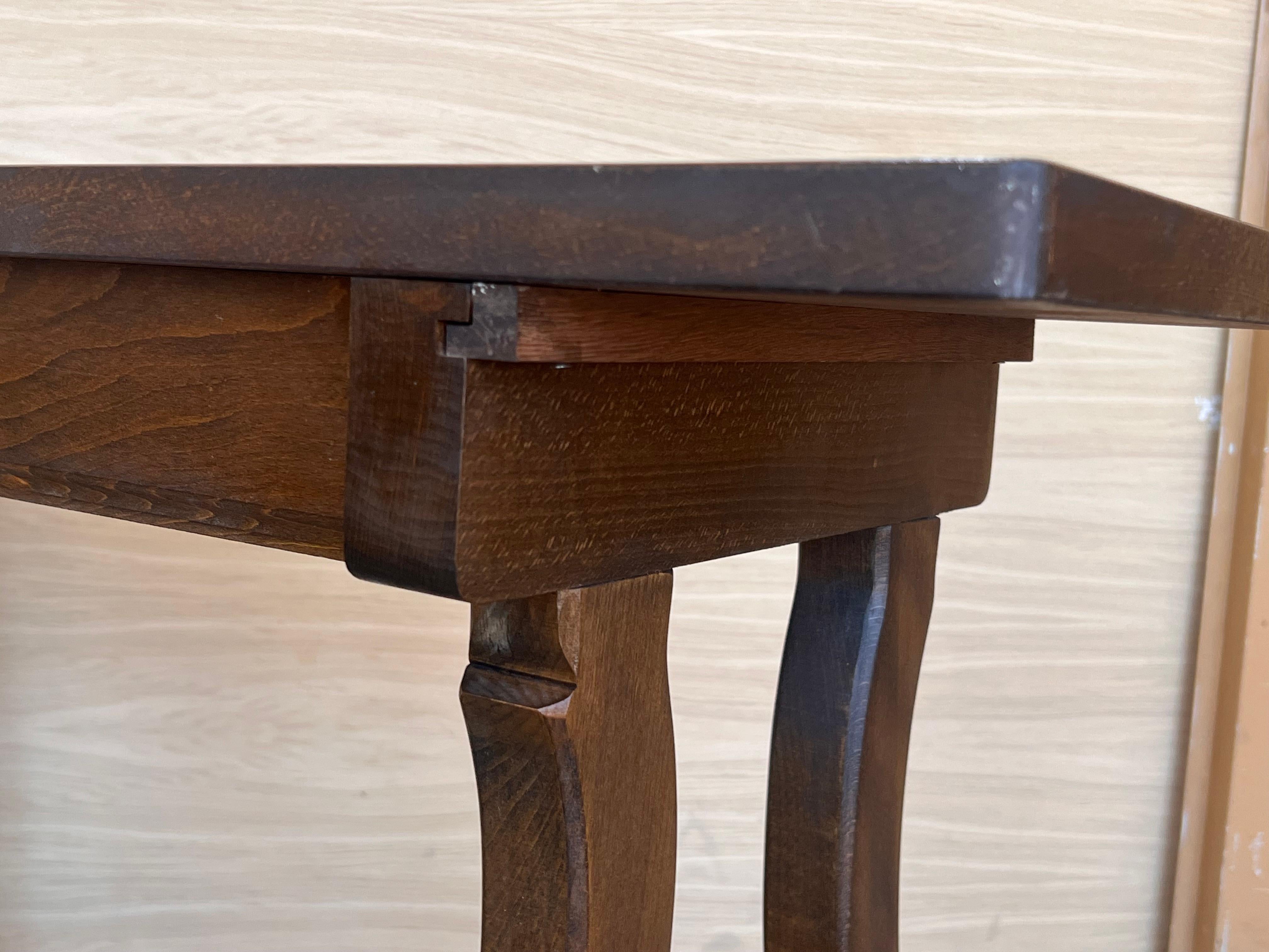 20th Century Spanish Walnut Console  Farm Table with Wood Stretcher 6