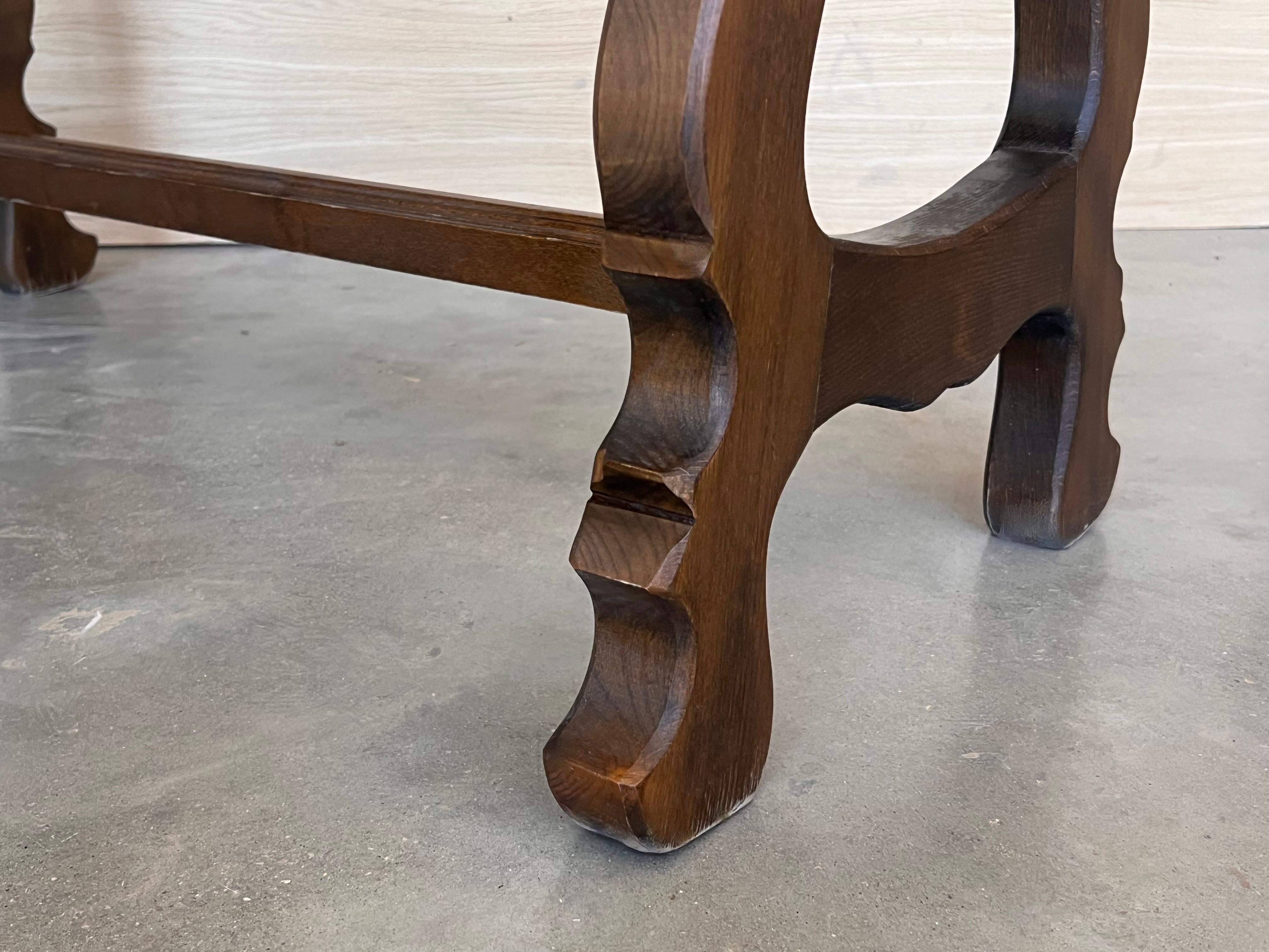 20th Century Spanish Walnut Console  Farm Table with Wood Stretcher 7