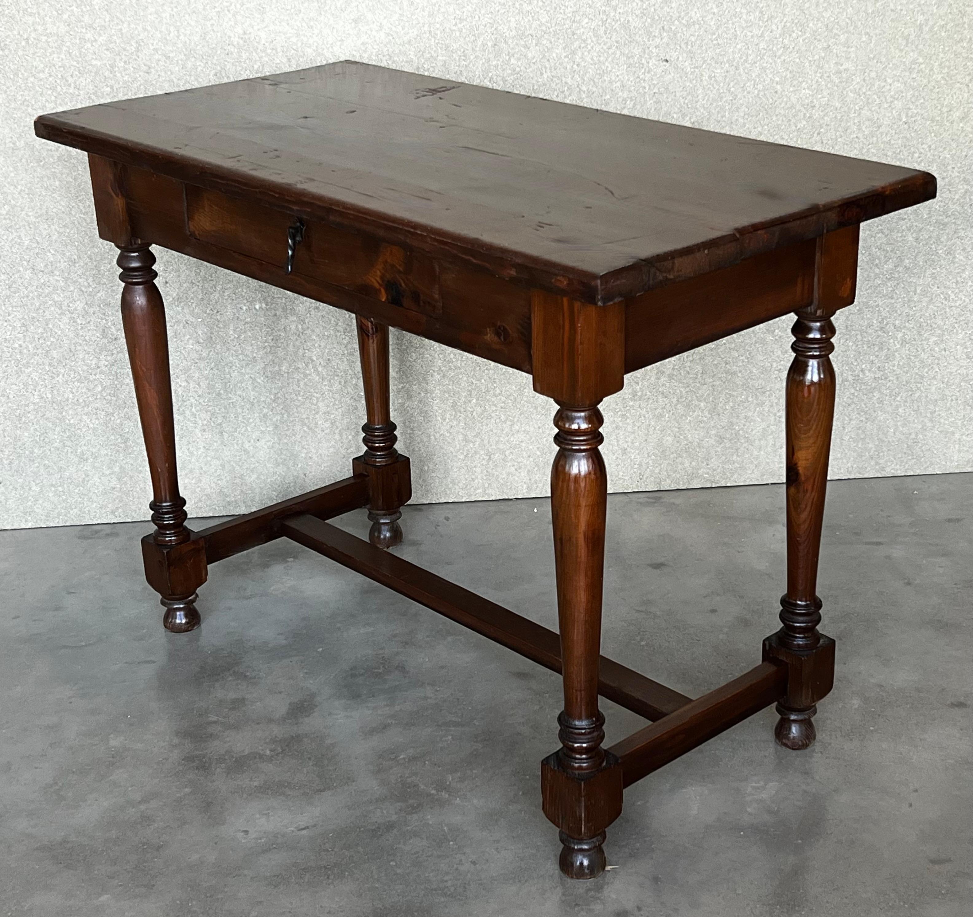 20th Century Spanish Walnut Side Table or Console Table with Drawer 6