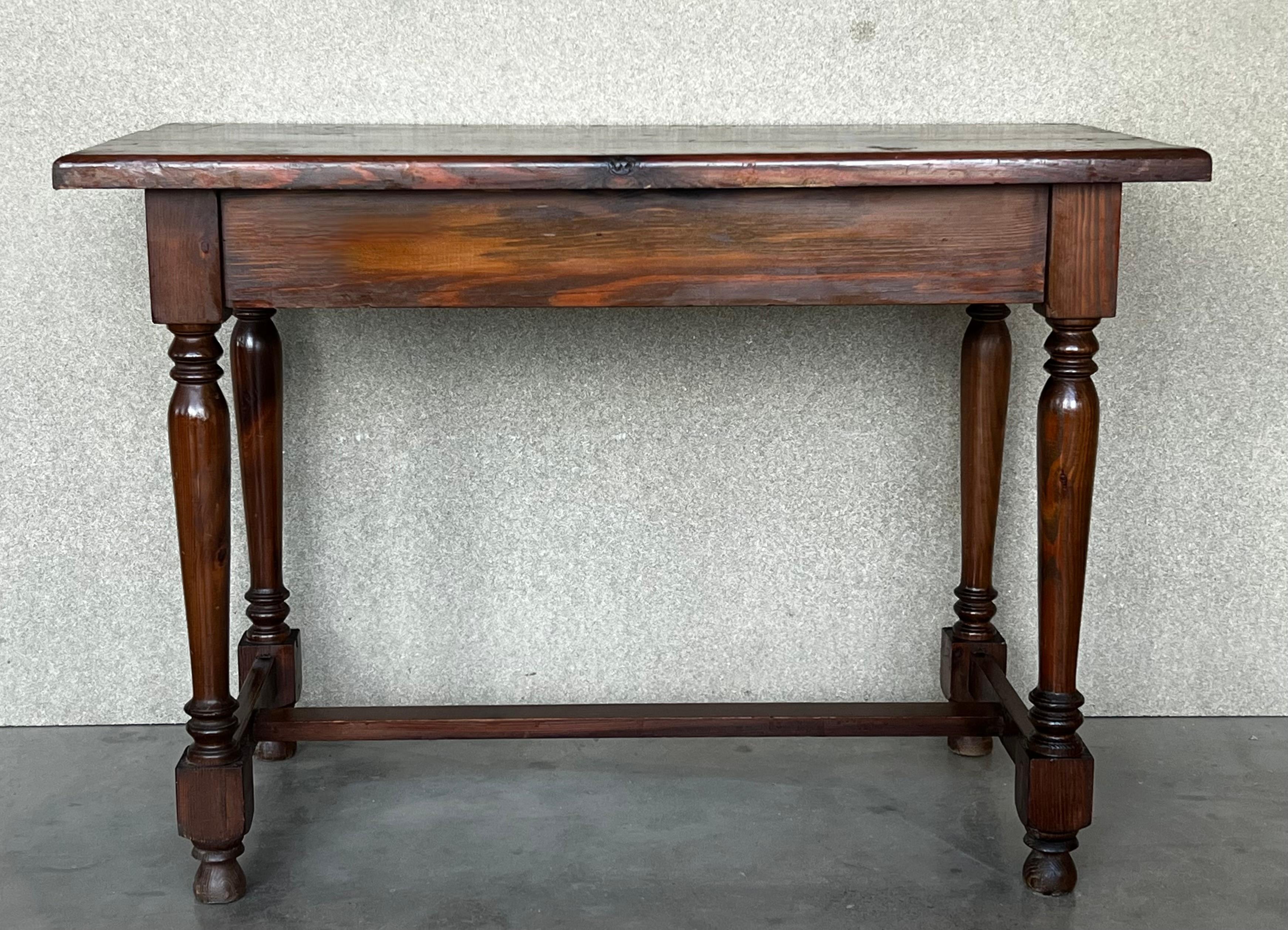 20th Century Spanish Walnut Side Table or Console Table with Drawer 8