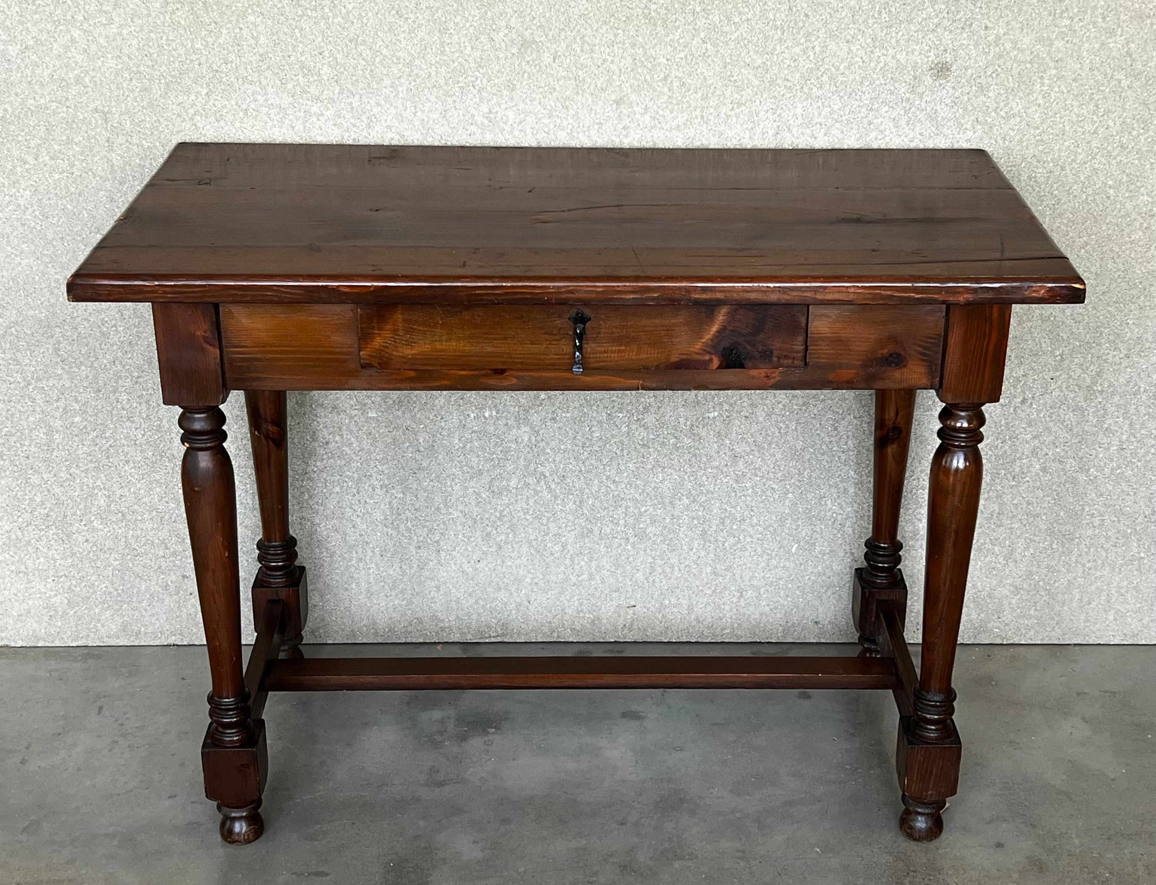 Renaissance 20th Century Spanish Walnut Side Table or Console Table with Drawer