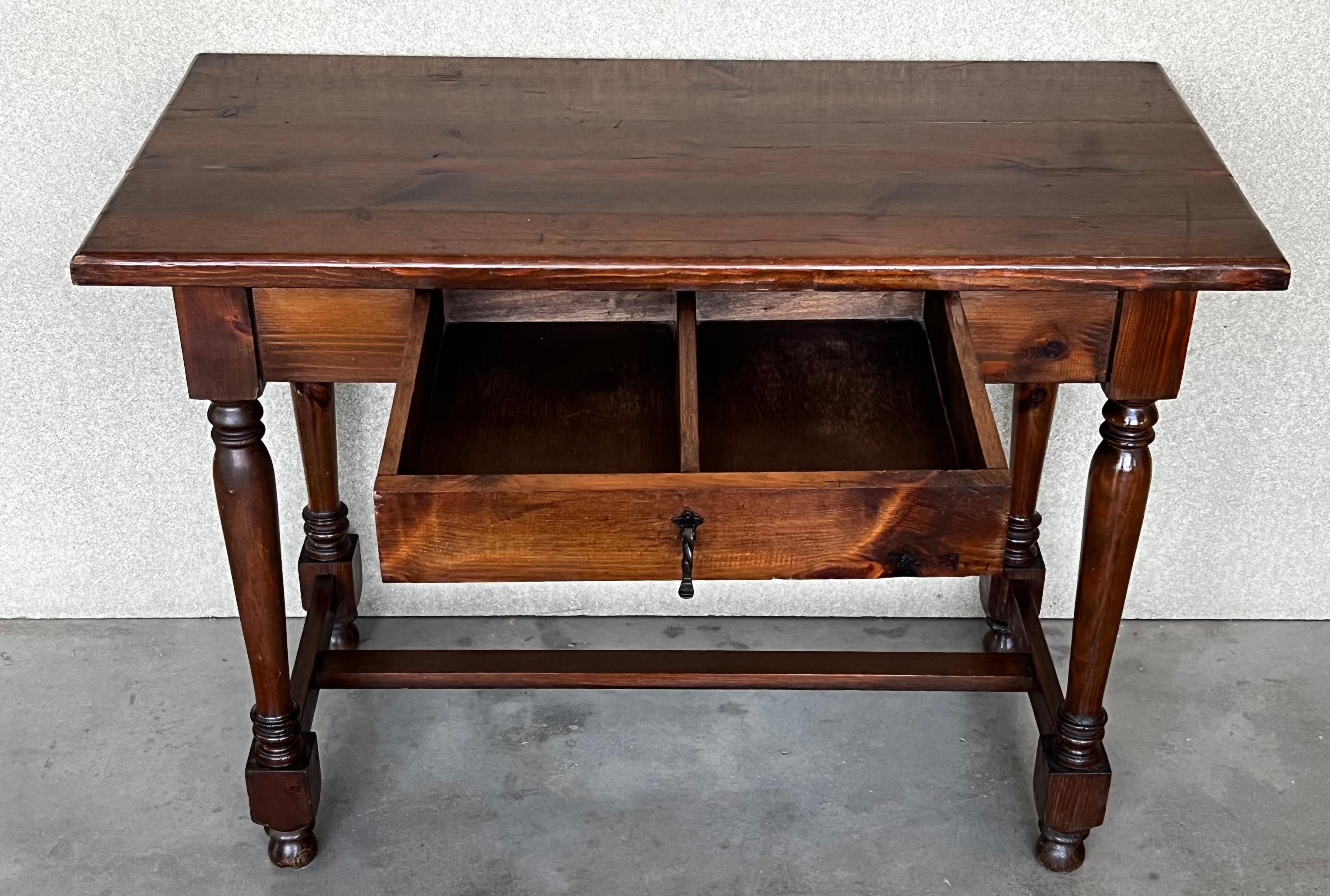 20th Century Spanish Walnut Side Table or Console Table with Drawer 2