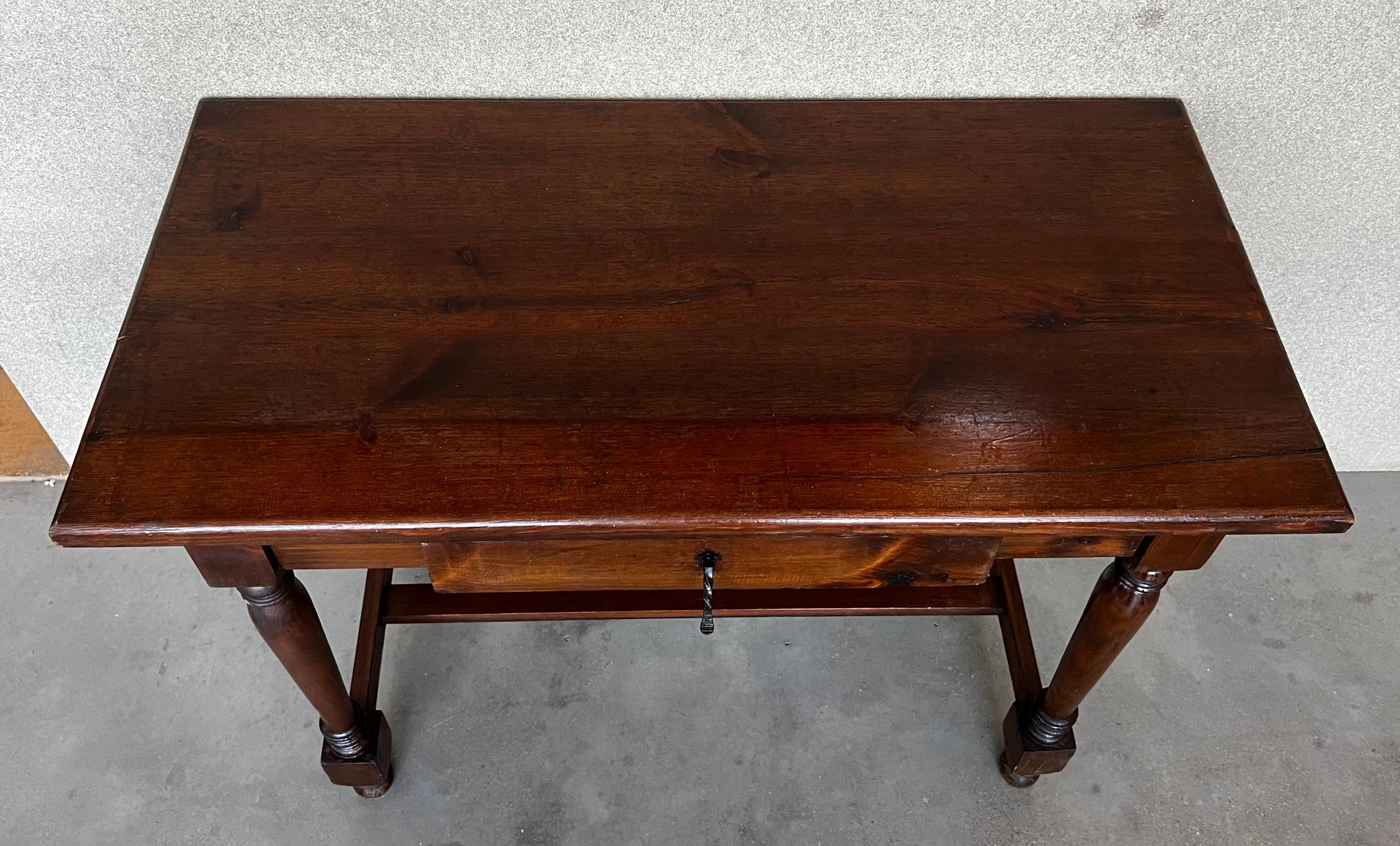 20th Century Spanish Walnut Side Table or Console Table with Drawer 4