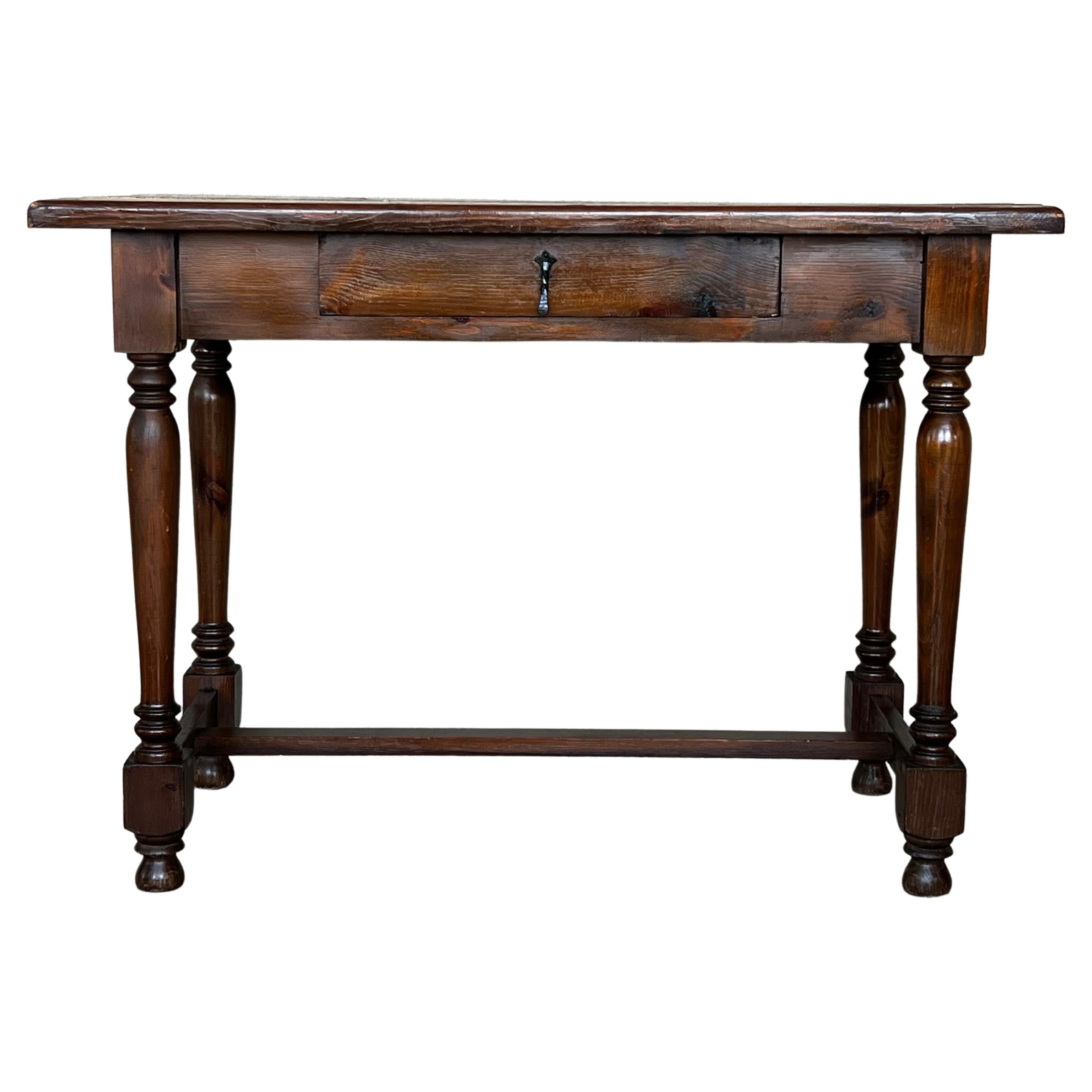 20th Century Spanish Walnut Side Table or Console Table with Drawer
