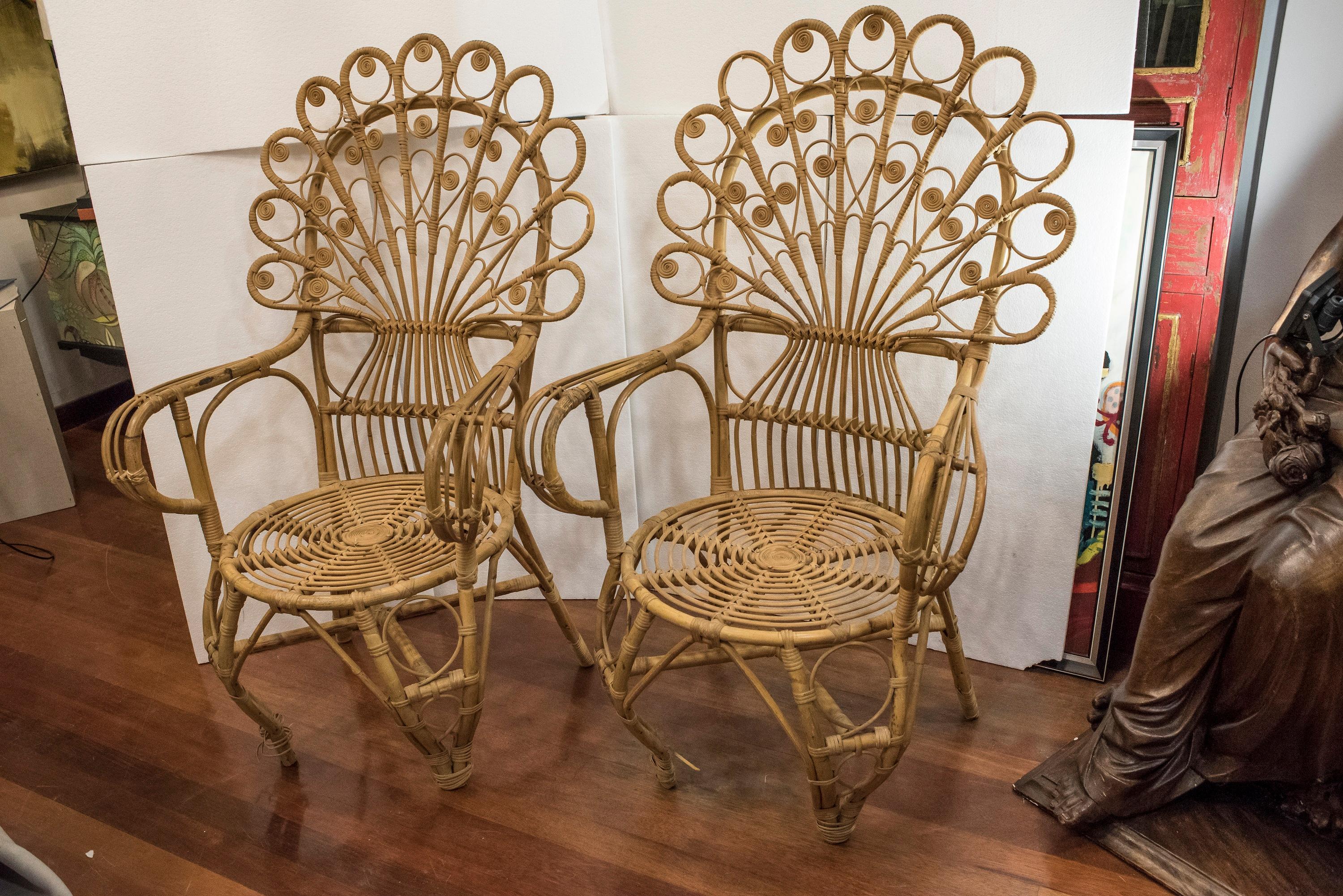20th Century Spanish Wiker Couple of Armchairs, 1960 In Good Condition In Valladolid, ES