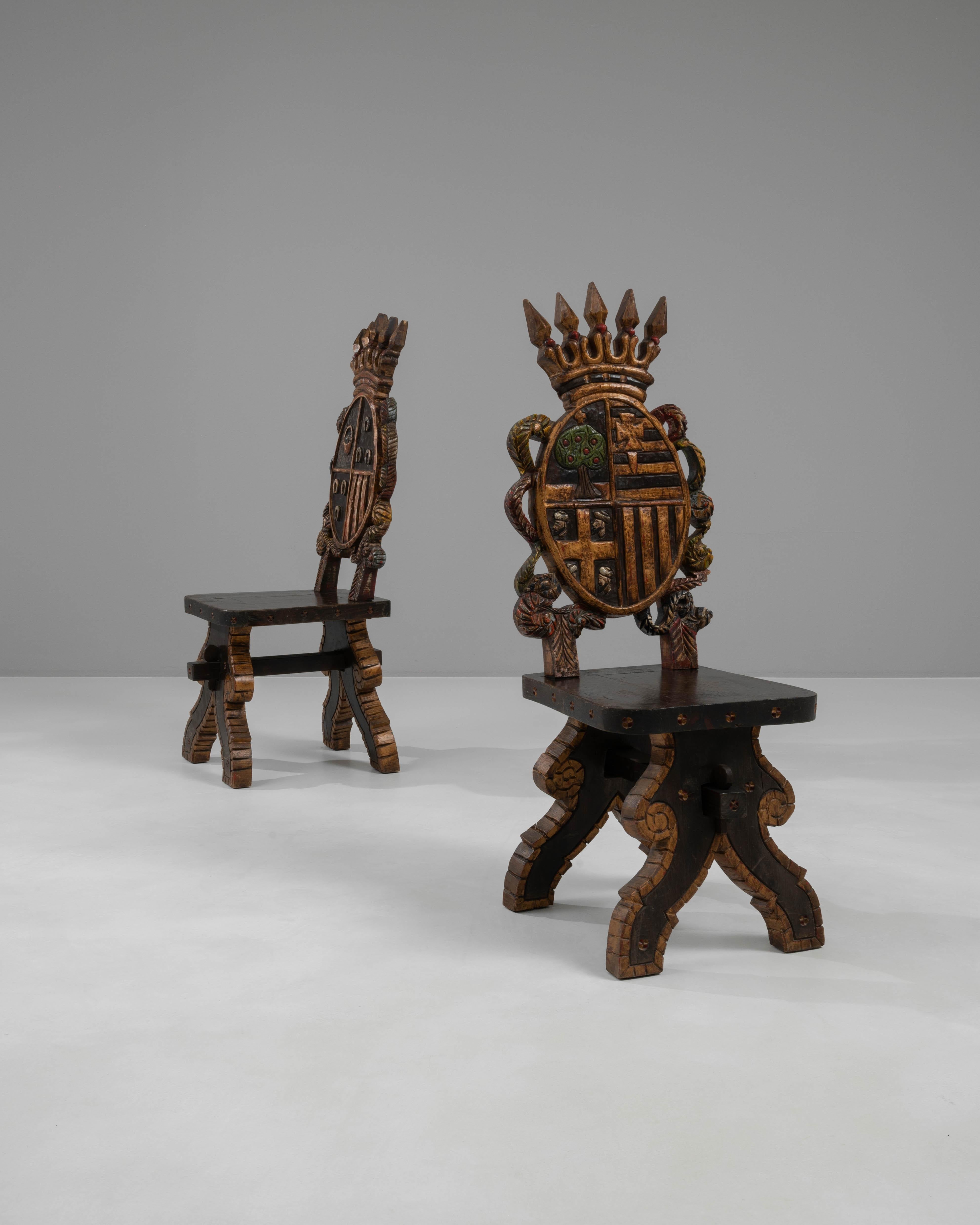 20th Century Spanish Wooden Chairs, a Pair In Good Condition For Sale In High Point, NC