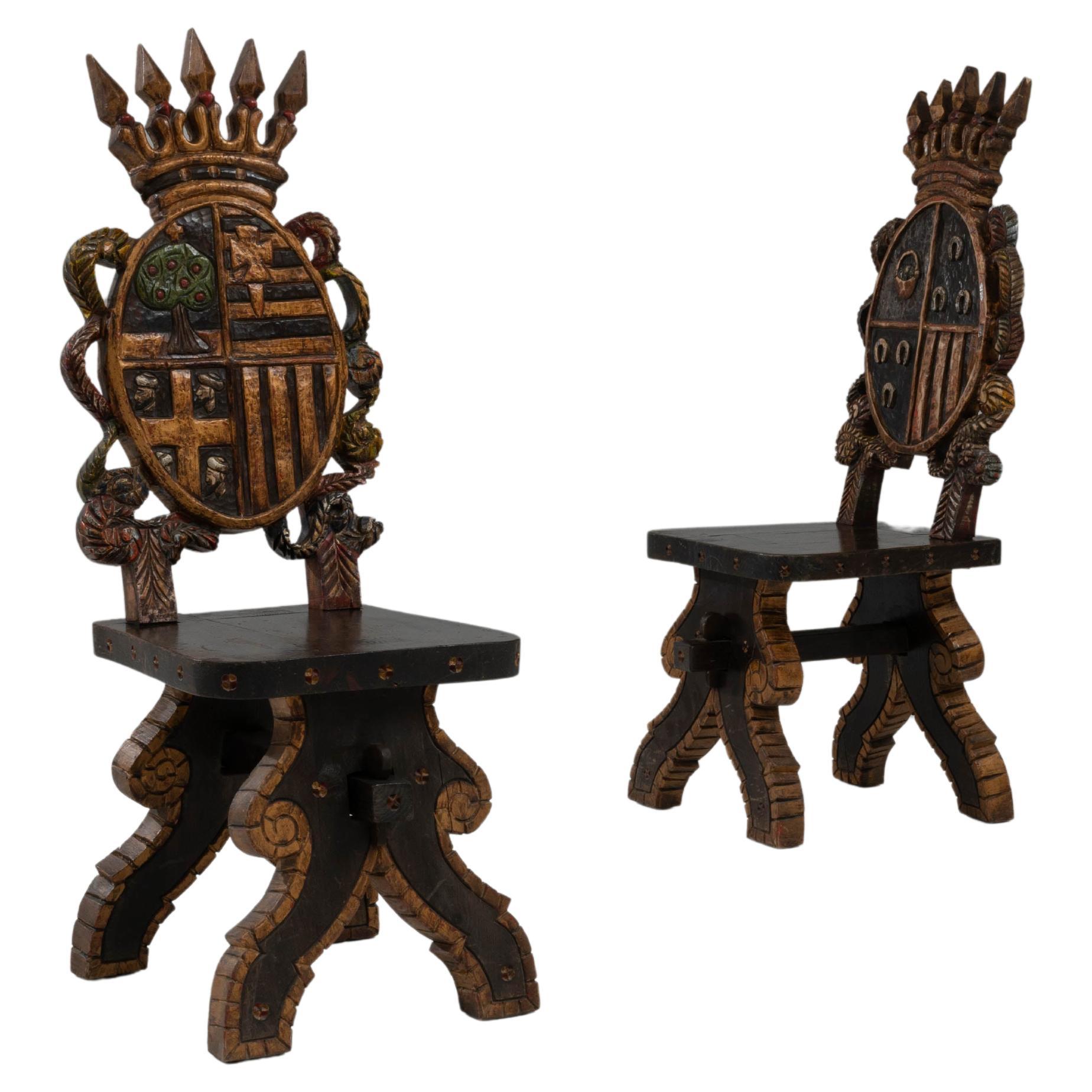 20th Century Spanish Wooden Chairs, a Pair For Sale