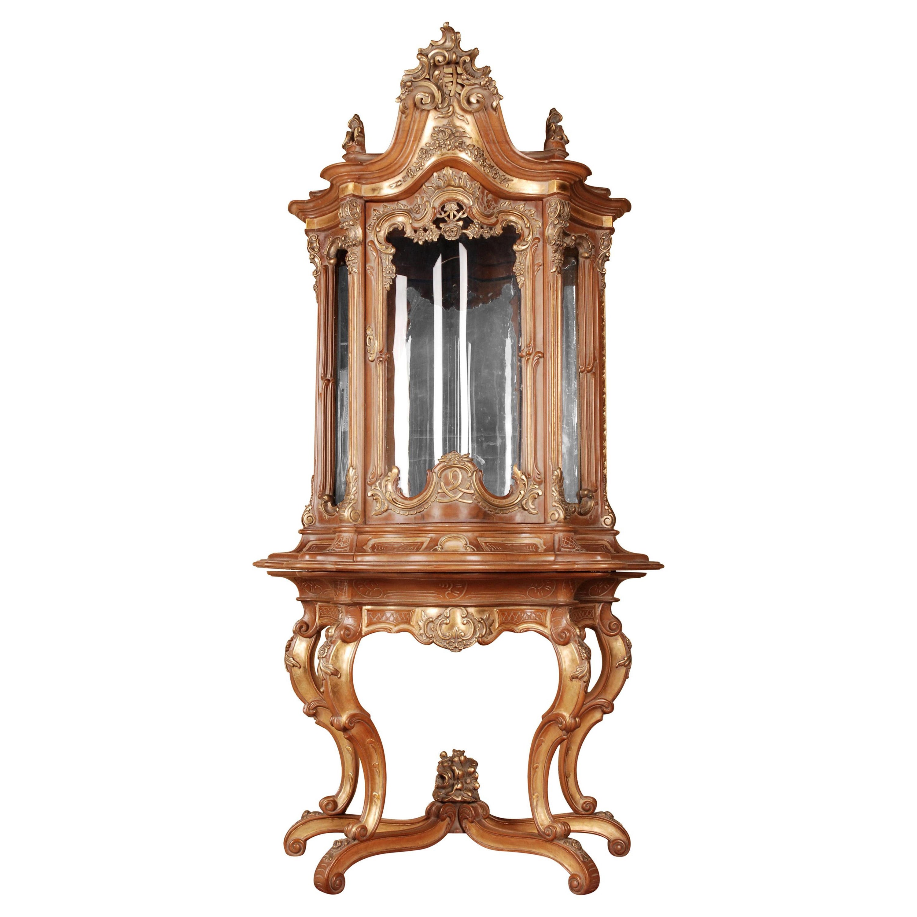 20th Century Splendid Display Cabinet in the Antique Rococo Style Beech Carved For Sale