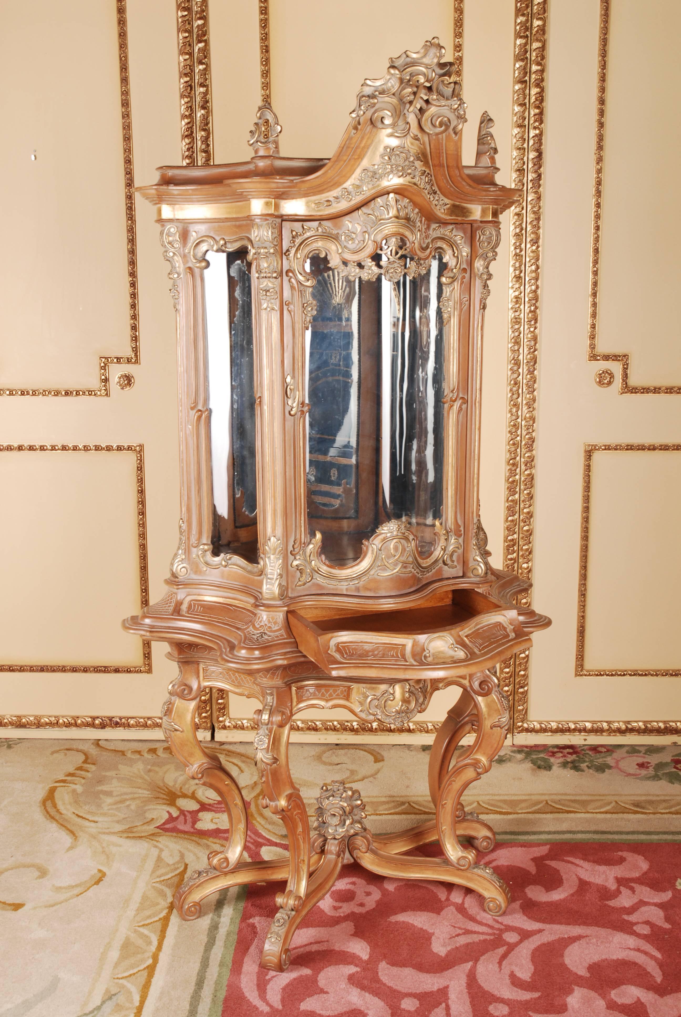 Beech 20th Century Splendid Display Cabinet in the Rococo Style