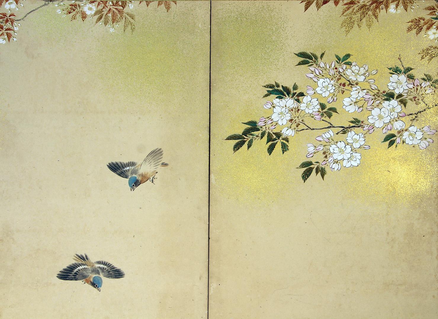 Hand-Painted 20th Century Spring Japanese Screen Hand Paint For Sale