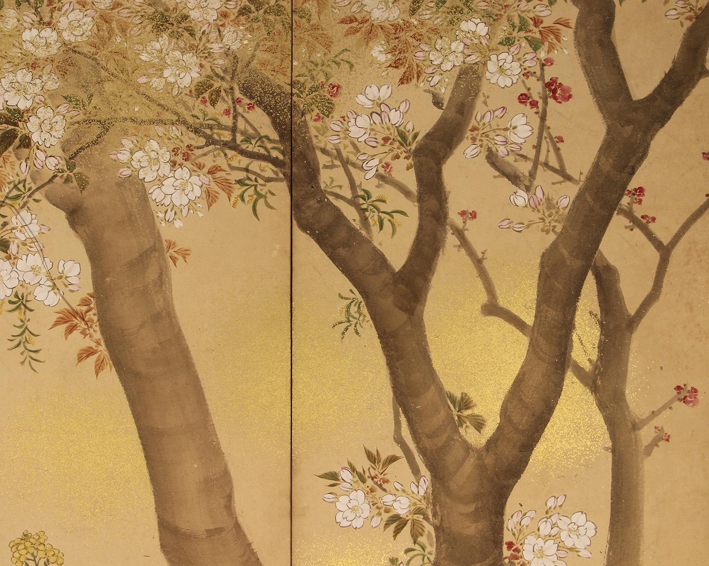20th Century Spring Japanese Screen Hand Paint In Good Condition In Brescia, IT