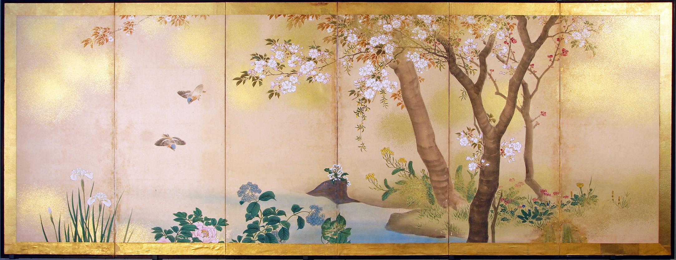 20th Century Spring Japanese Screen Hand Paint For Sale 1
