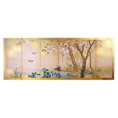 20th Century Spring Japanese Screen Hand Paint