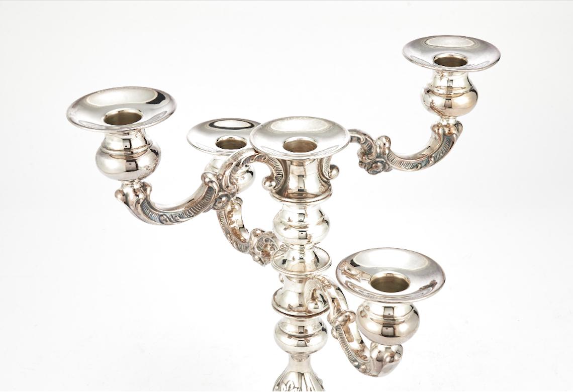 English 20th Century Spritzer & Fuhrmann Tableware Sterling Silver Five Arms Candelabra For Sale
