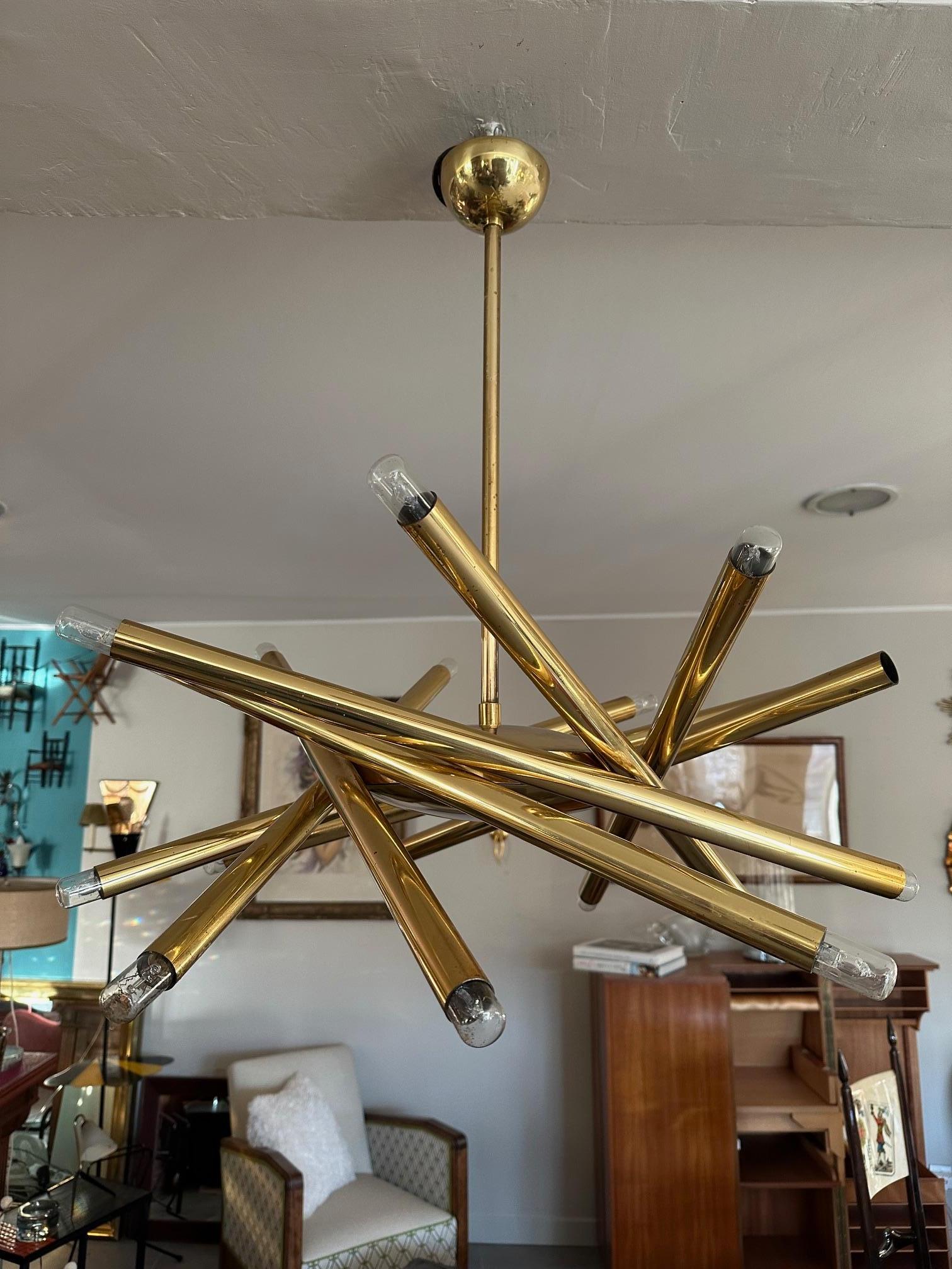 Mid-20th Century 20th century Sputnik Brass Changelier by Stilnovo, 1960s For Sale