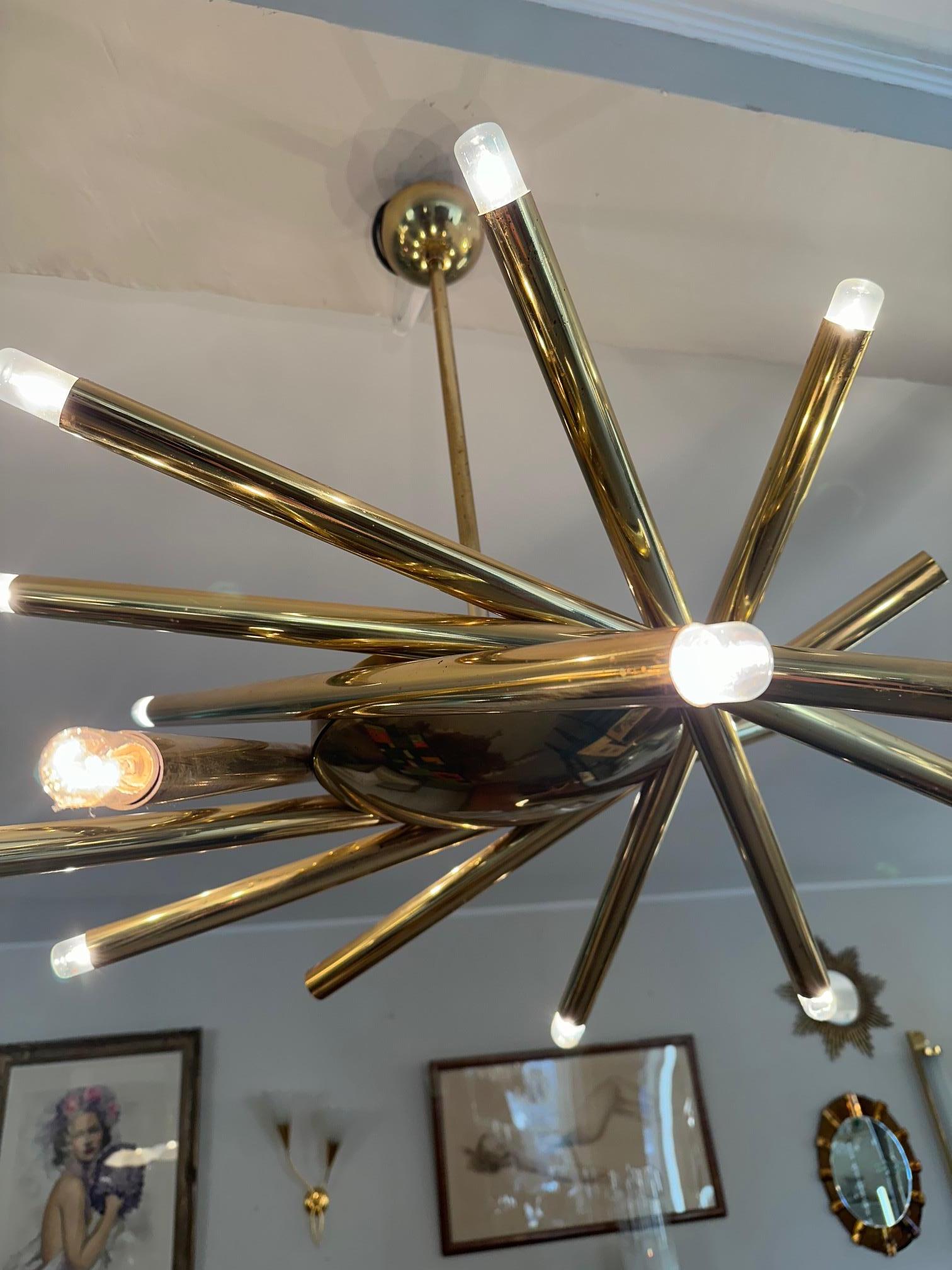 20th century Sputnik Brass Changelier by Stilnovo, 1960s For Sale 2