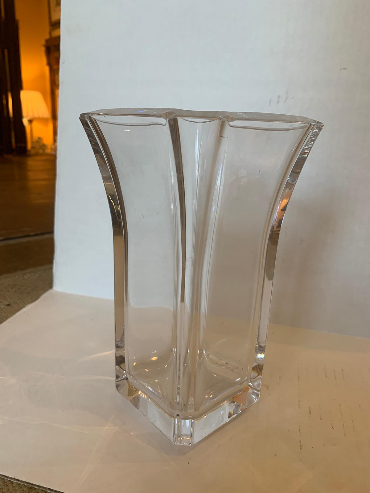 20th Century Square Fluted Crystal Vase In Fair Condition For Sale In Atlanta, GA