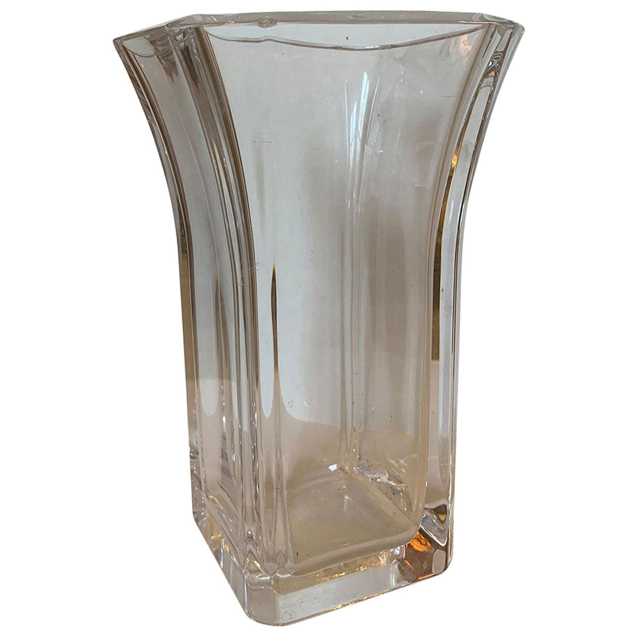 20th Century Square Fluted Crystal Vase For Sale
