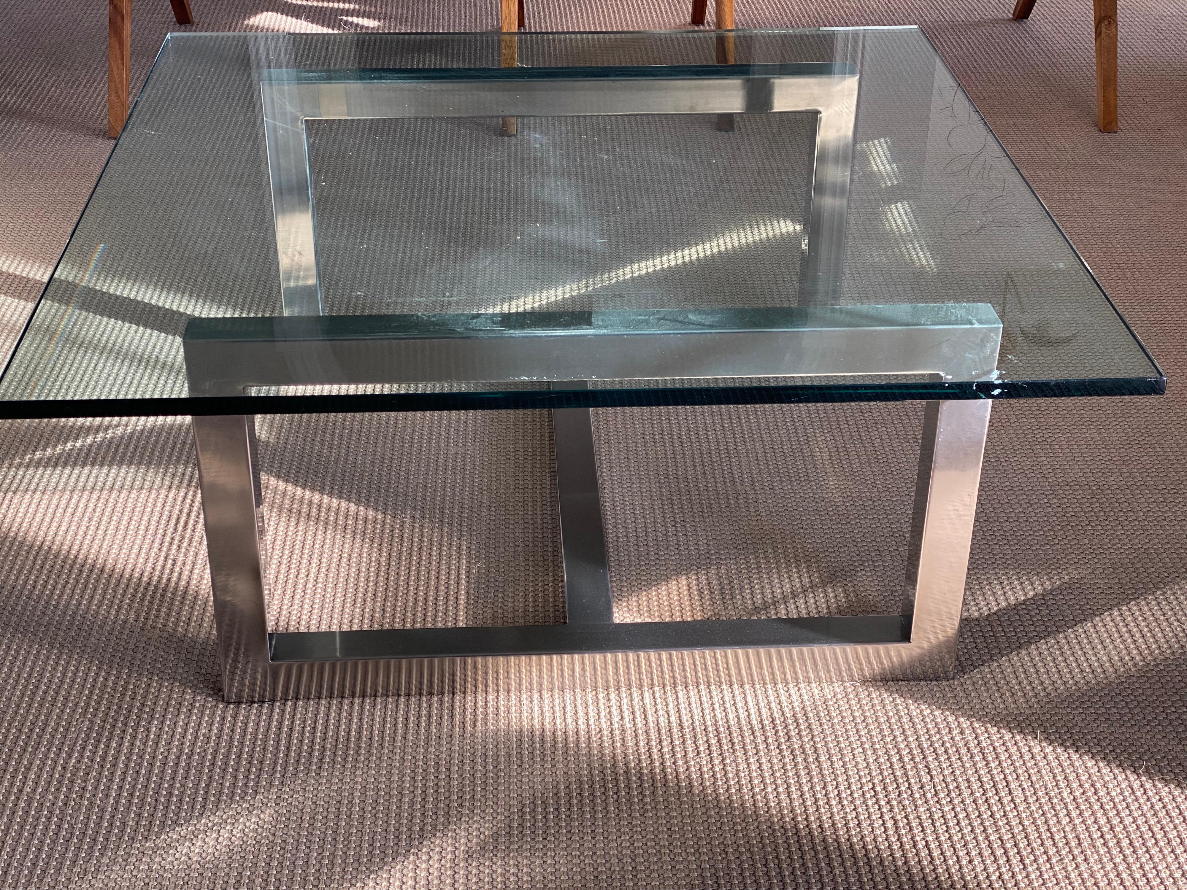 American 20th Century Square Glass & Chrome Coffee Table For Sale