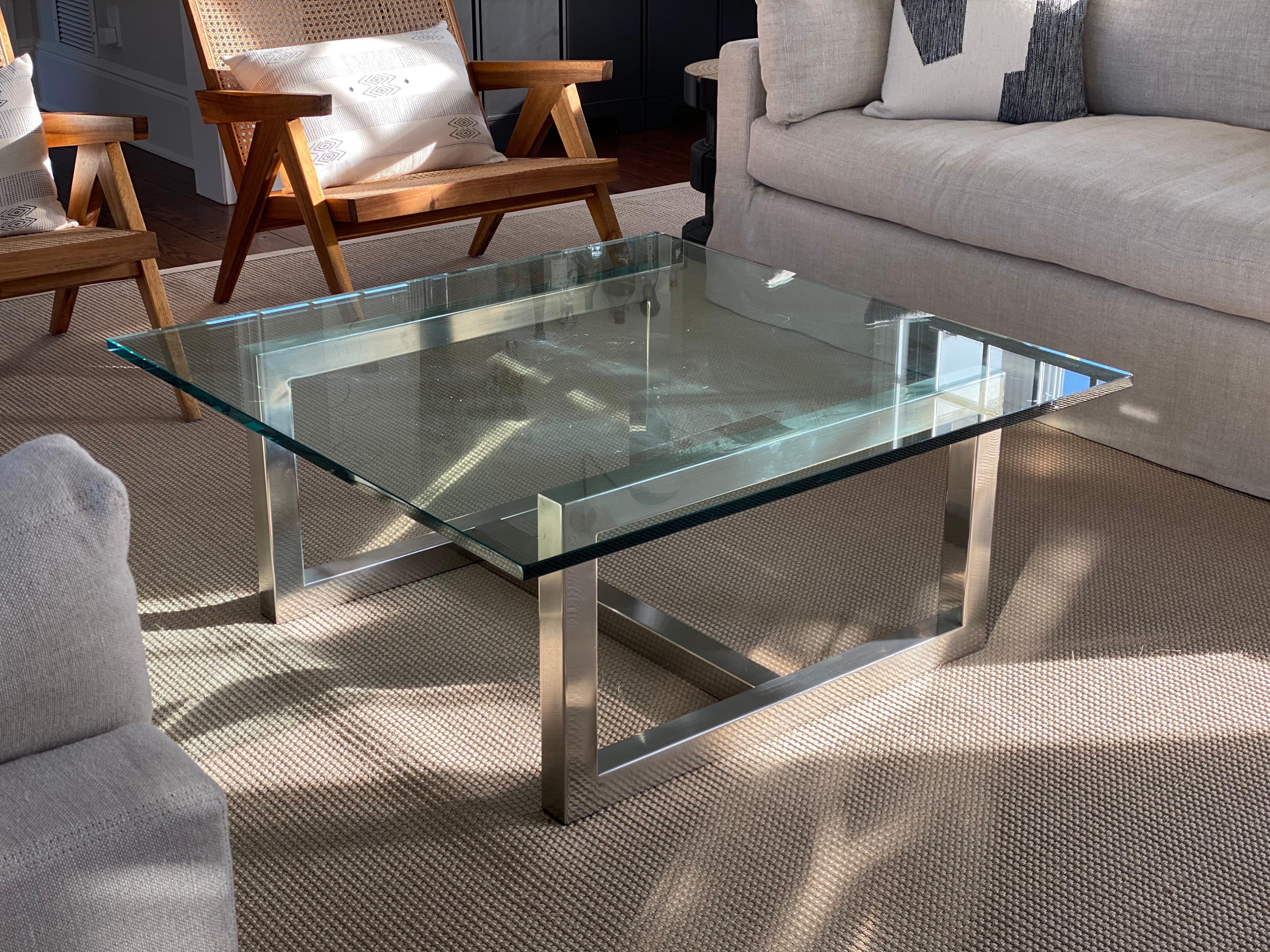 20th Century Square Glass & Chrome Coffee Table In Good Condition For Sale In Southampton, NY
