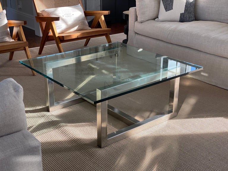 20th Century Square Glass and Chrome Coffee Table For Sale at 1stDibs