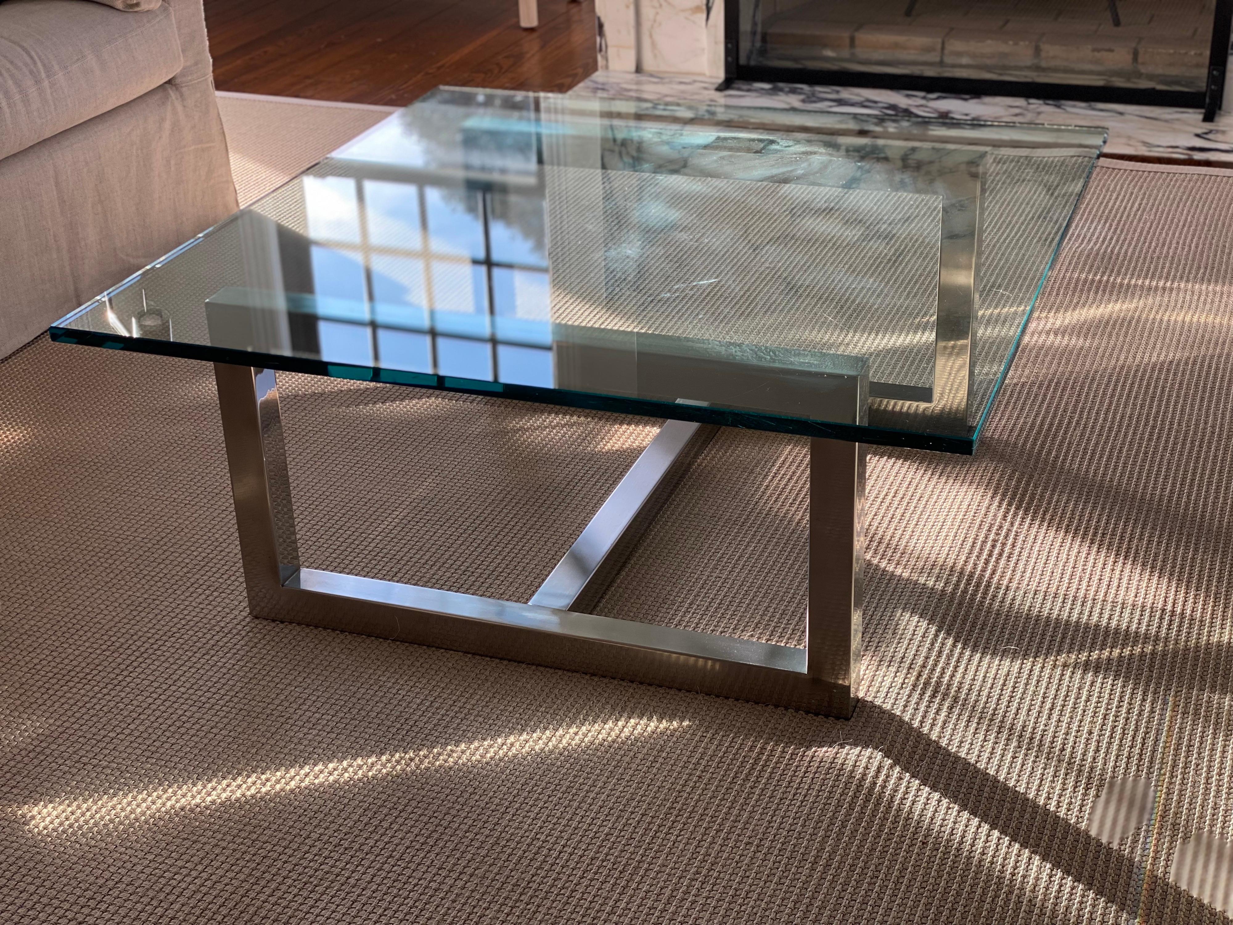 20th Century Square Glass & Chrome Coffee Table For Sale 1