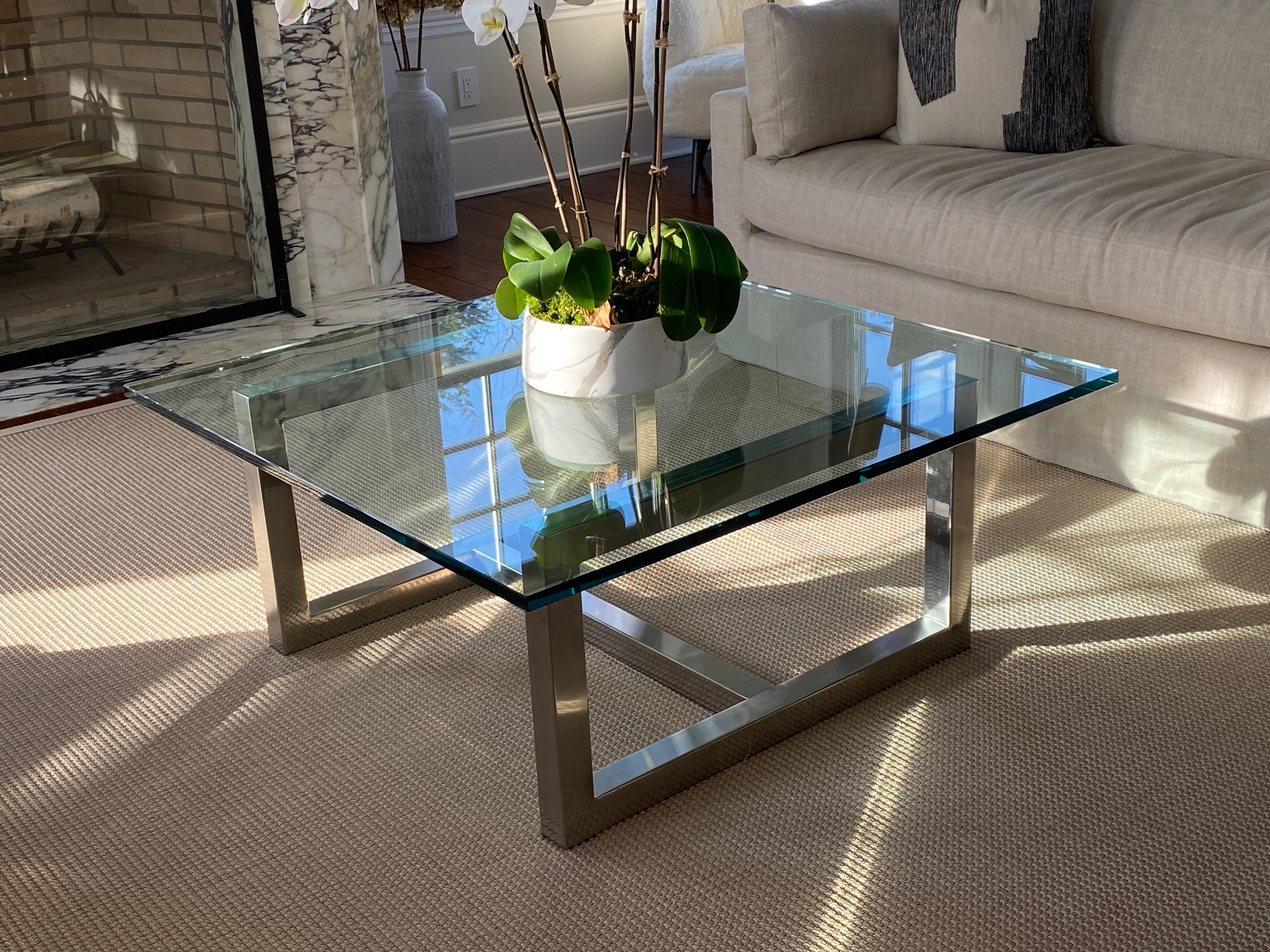 20th Century Square Glass & Chrome Coffee Table For Sale 2
