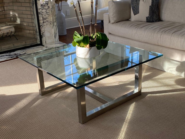 20th Century Square Glass and Chrome Coffee Table For Sale at 1stDibs