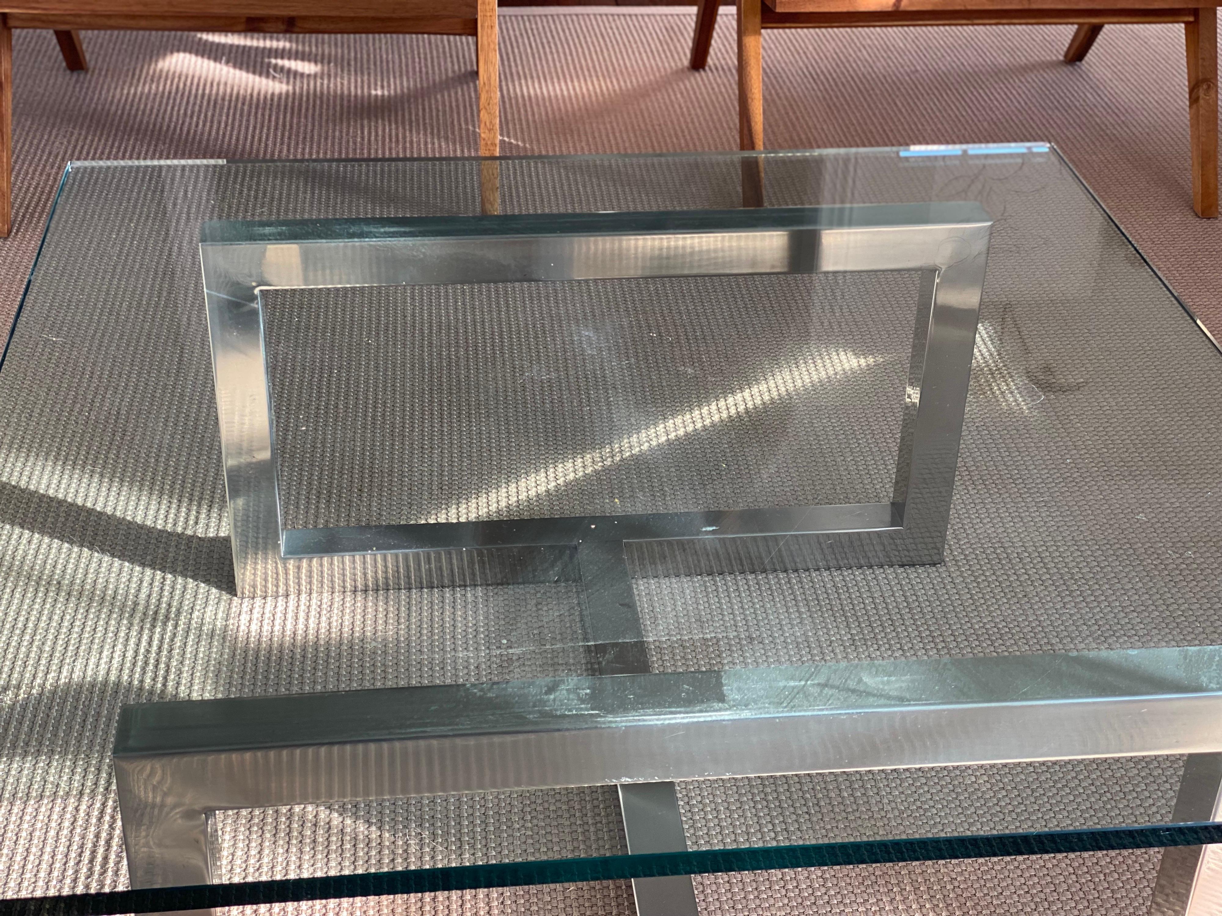 20th Century Square Glass & Chrome Coffee Table For Sale 5