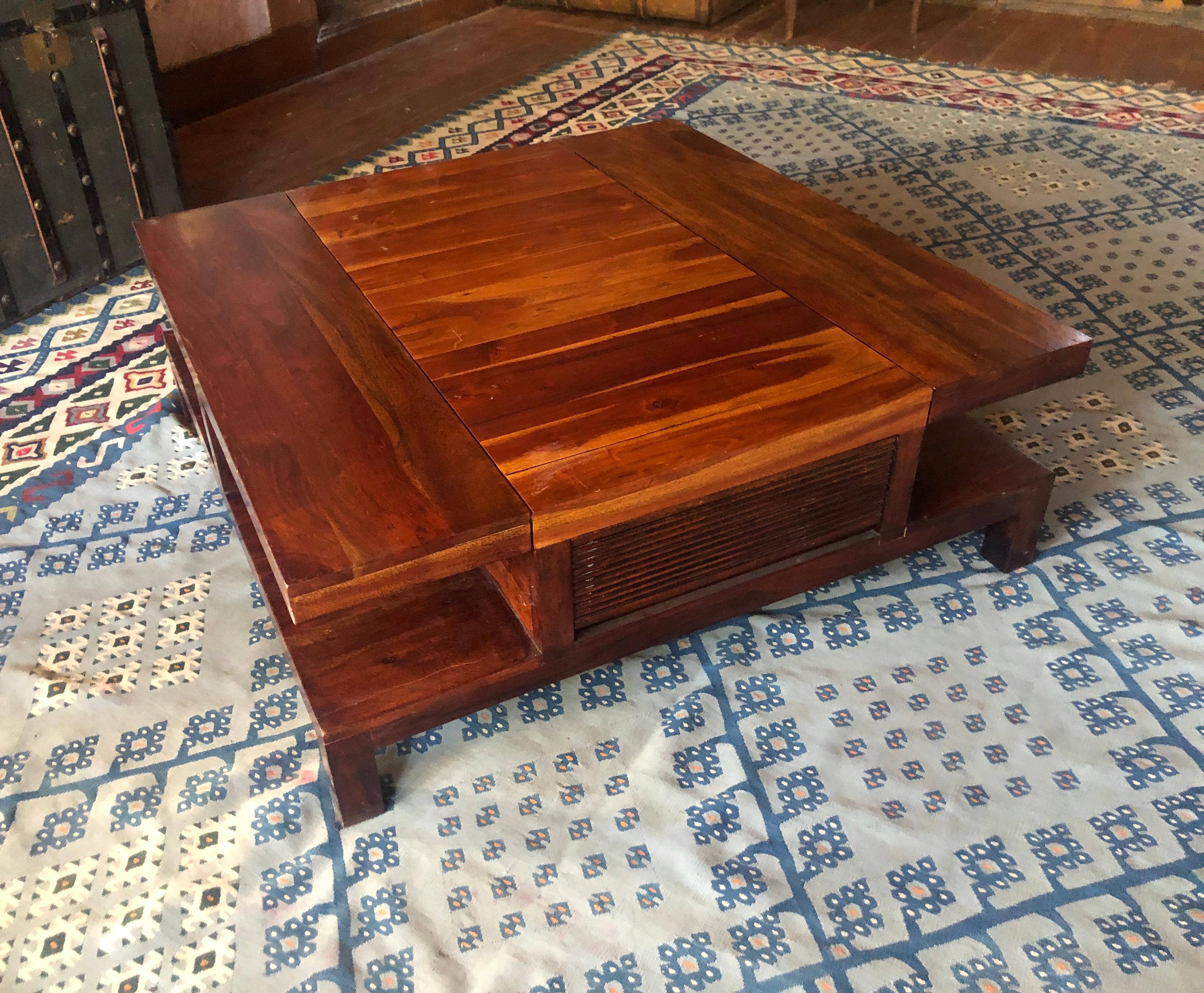20th Century Square Table From Exotic Wood with Two Side Drawers In Good Condition For Sale In Sofia, BG