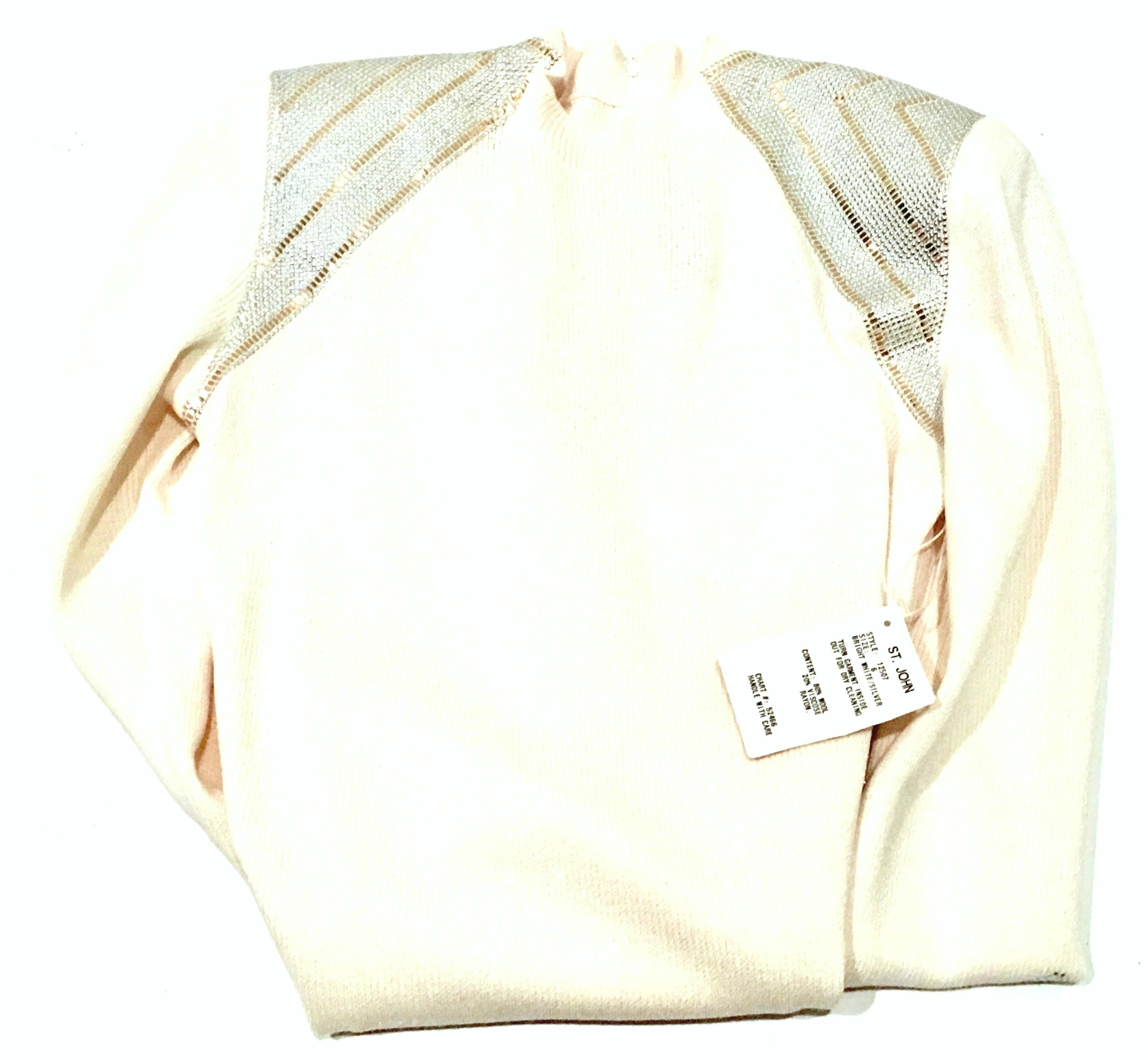 Beige 20th Century St John Knit Winter White Silver & Gold Pailettes Dress NWT-Size 6