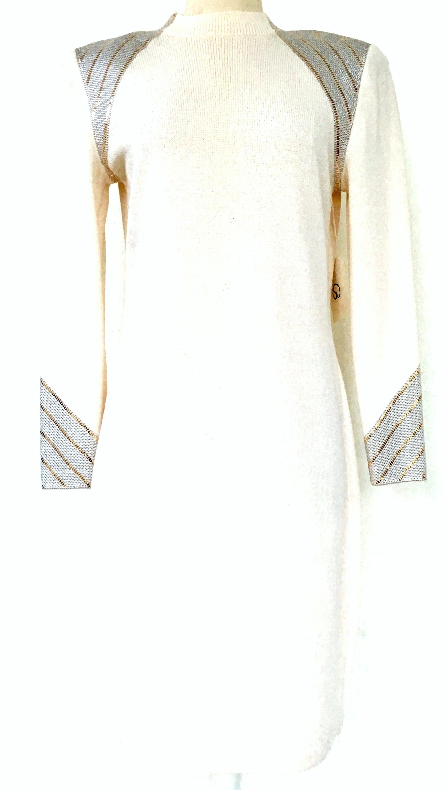 20th Century St John Knit Winter White Silver & Gold Pailettes Dress NWT-Size 6