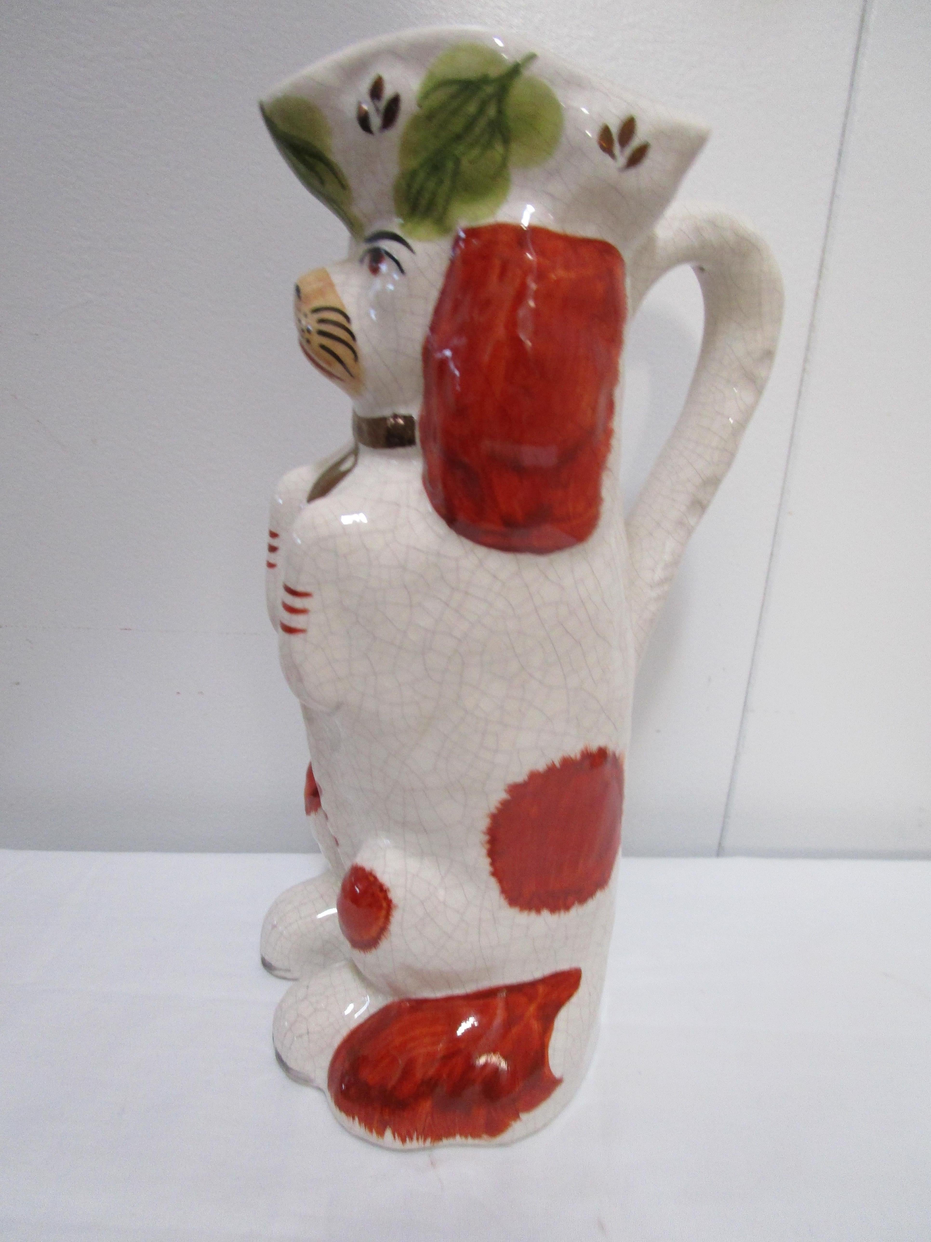 English 20th Century Staffordshire Red and White Begging Spaniel Toby Jug For Sale