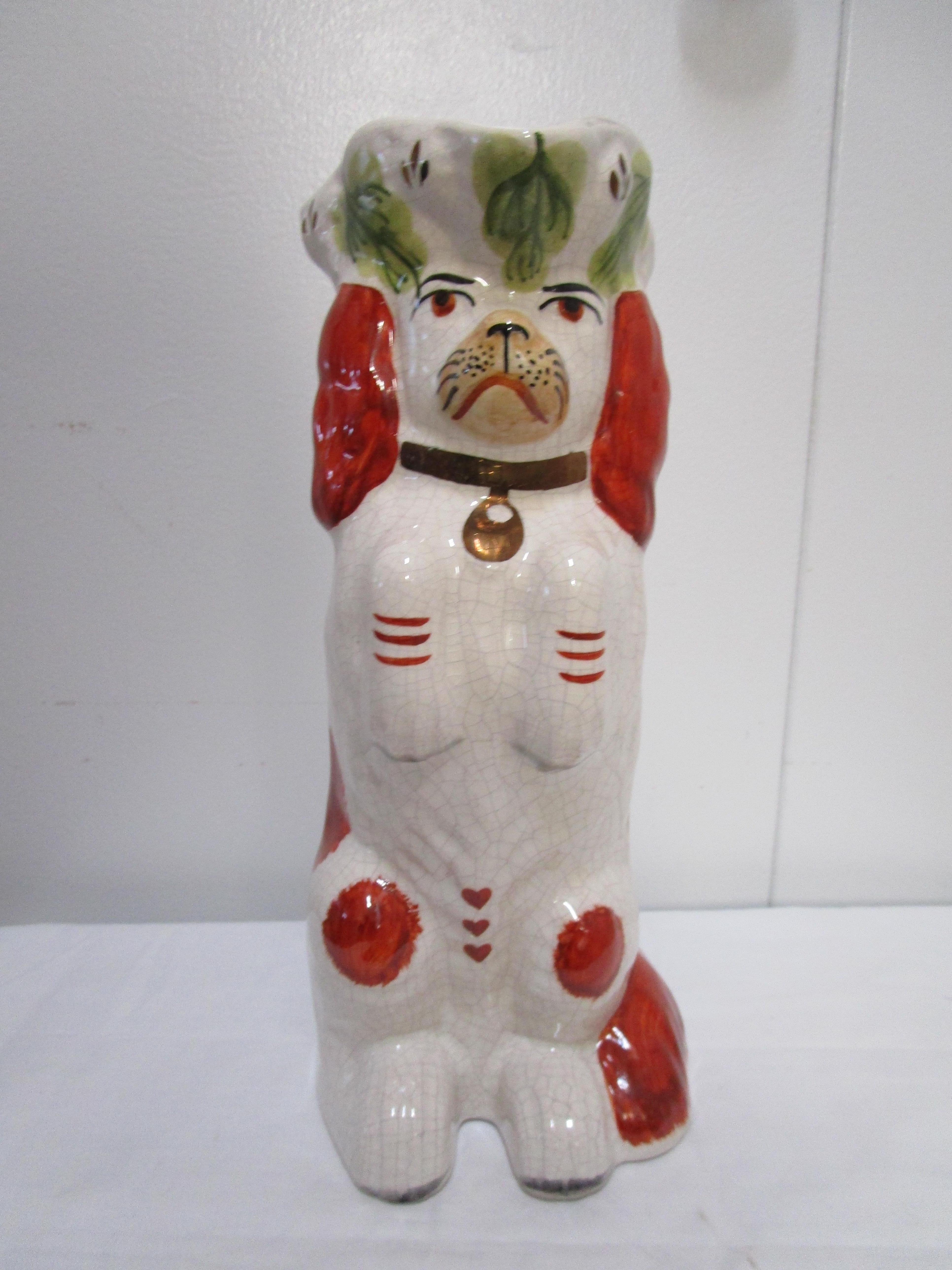 Gilt 20th Century Staffordshire Red and White Begging Spaniel Toby Jug For Sale