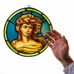 20th Century Stained Glass Roundel Depicting A Maiden