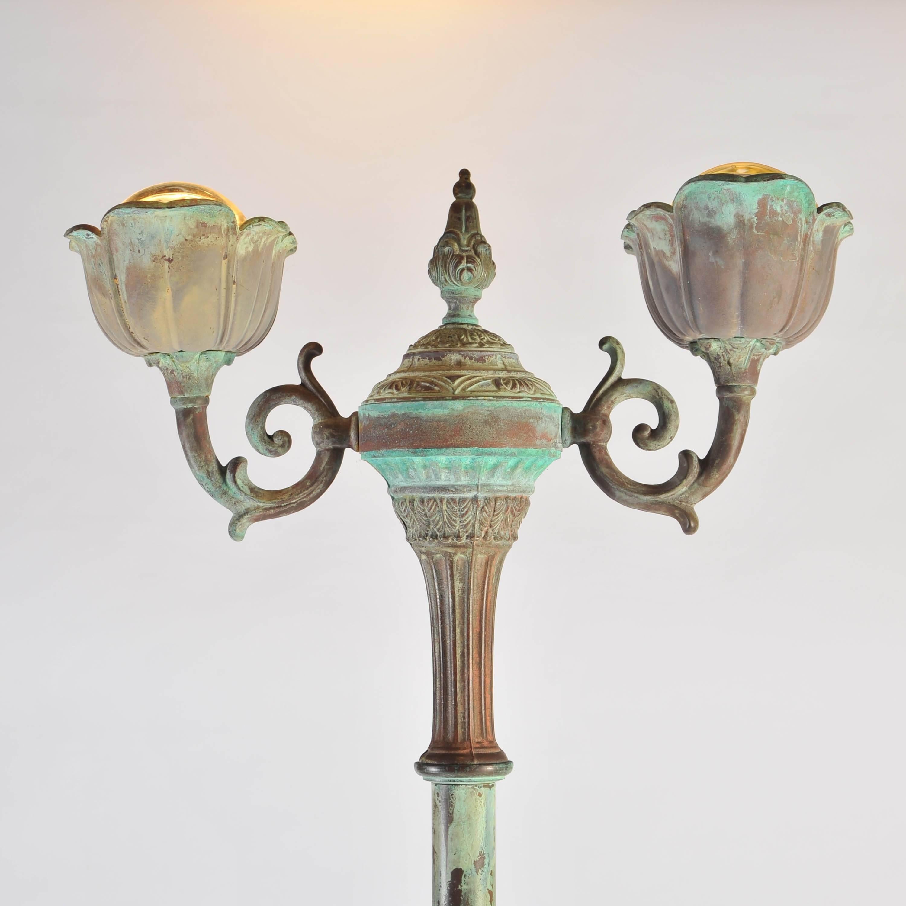 Neoclassical 20th Century Standing Lamp, Verdi Gris Brass Uplighter
