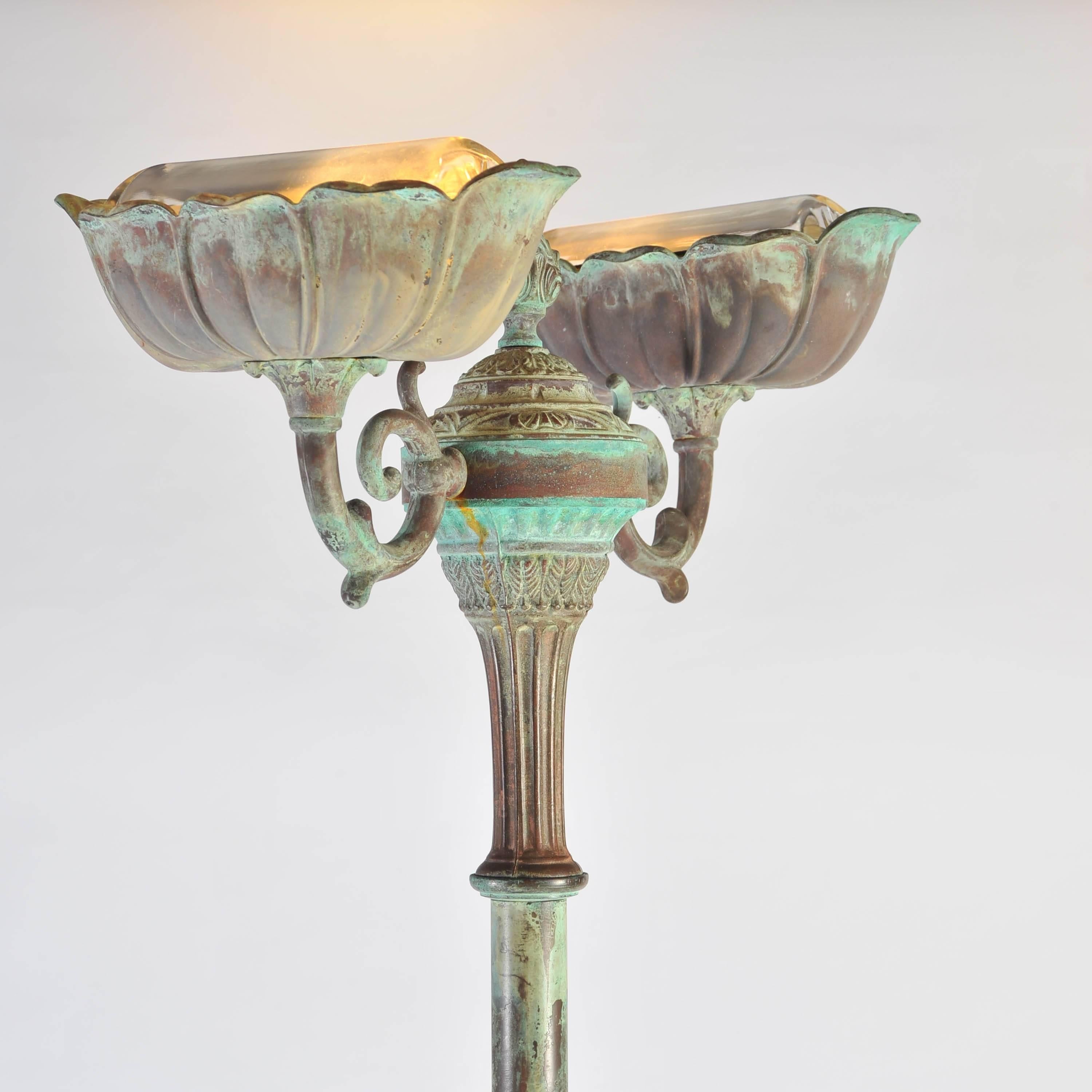 20th Century Standing Lamp, Verdi Gris Brass Uplighter 1