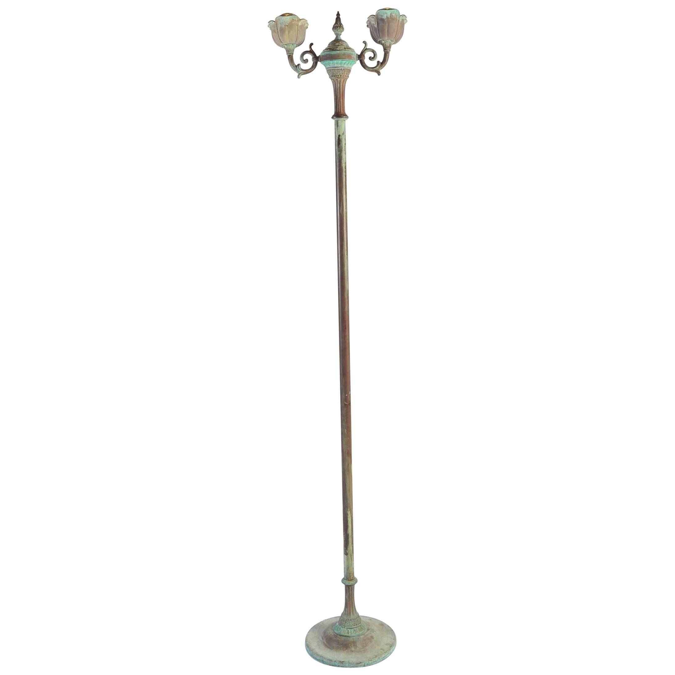 20th Century Standing Lamp, Verdi Gris Brass Uplighter