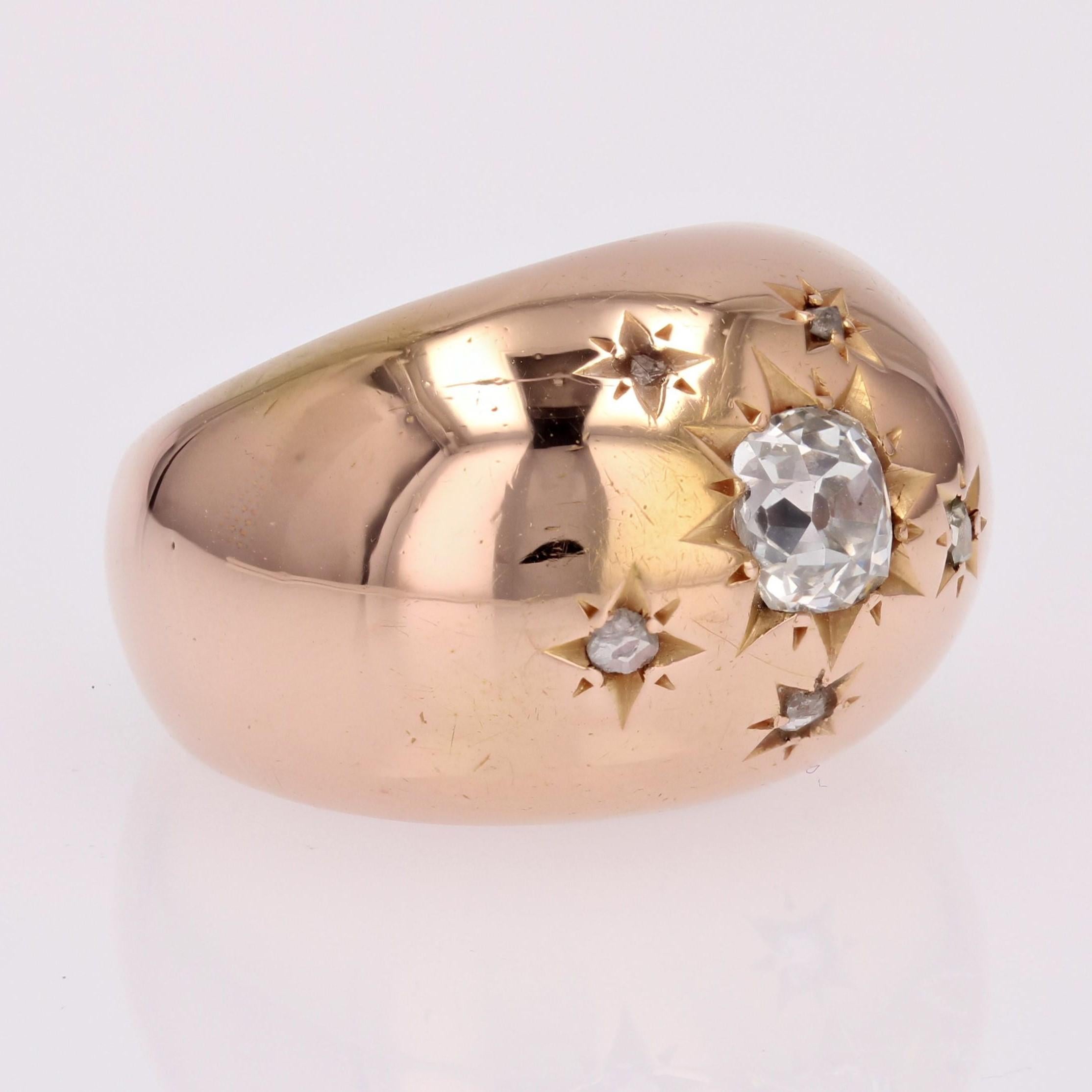 20th Century Star Setting Diamond 18 Karat Rose Gold Bangle Ring For Sale 4