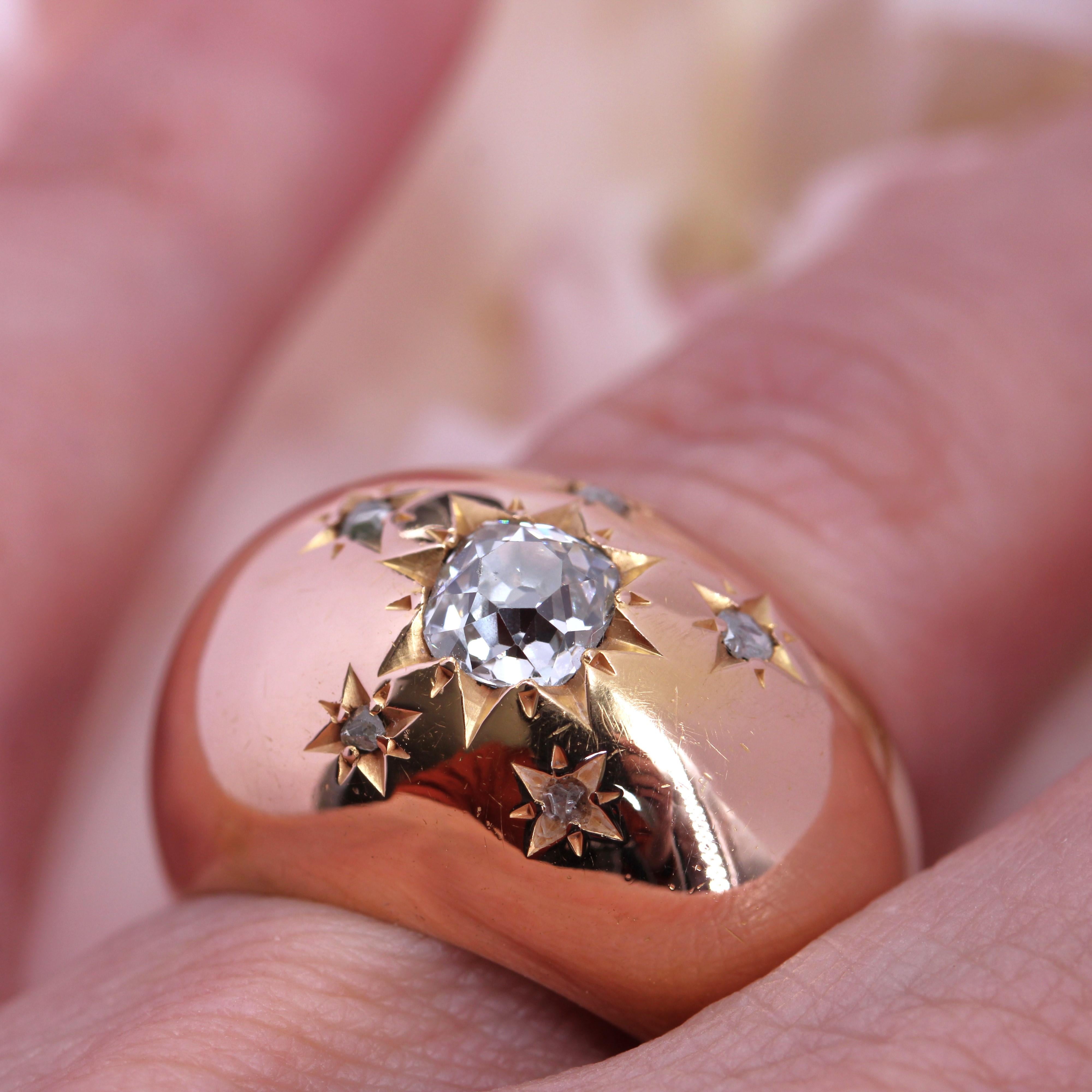 20th Century Star Setting Diamond 18 Karat Rose Gold Bangle Ring For Sale 6