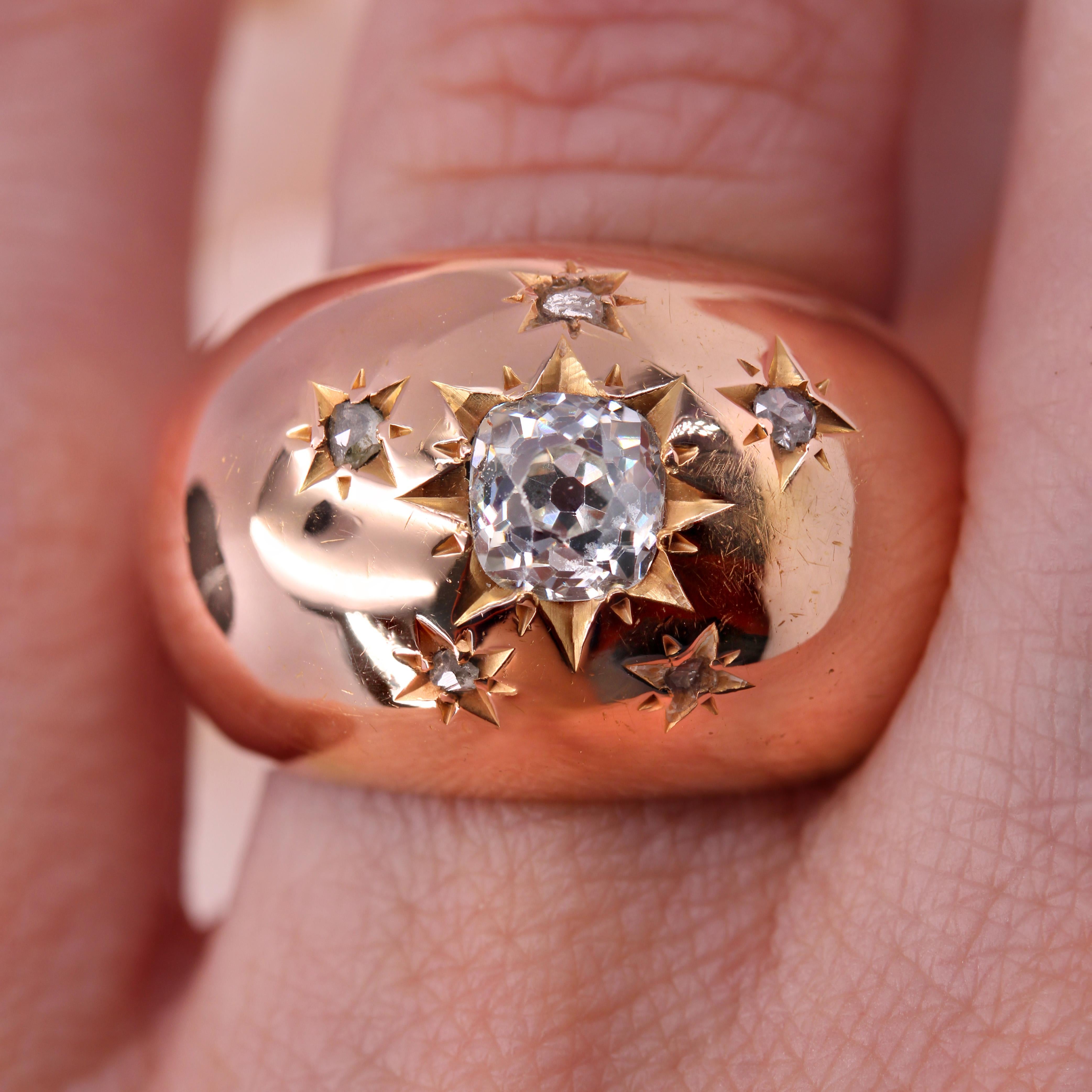 20th Century Star Setting Diamond 18 Karat Rose Gold Bangle Ring For Sale 7