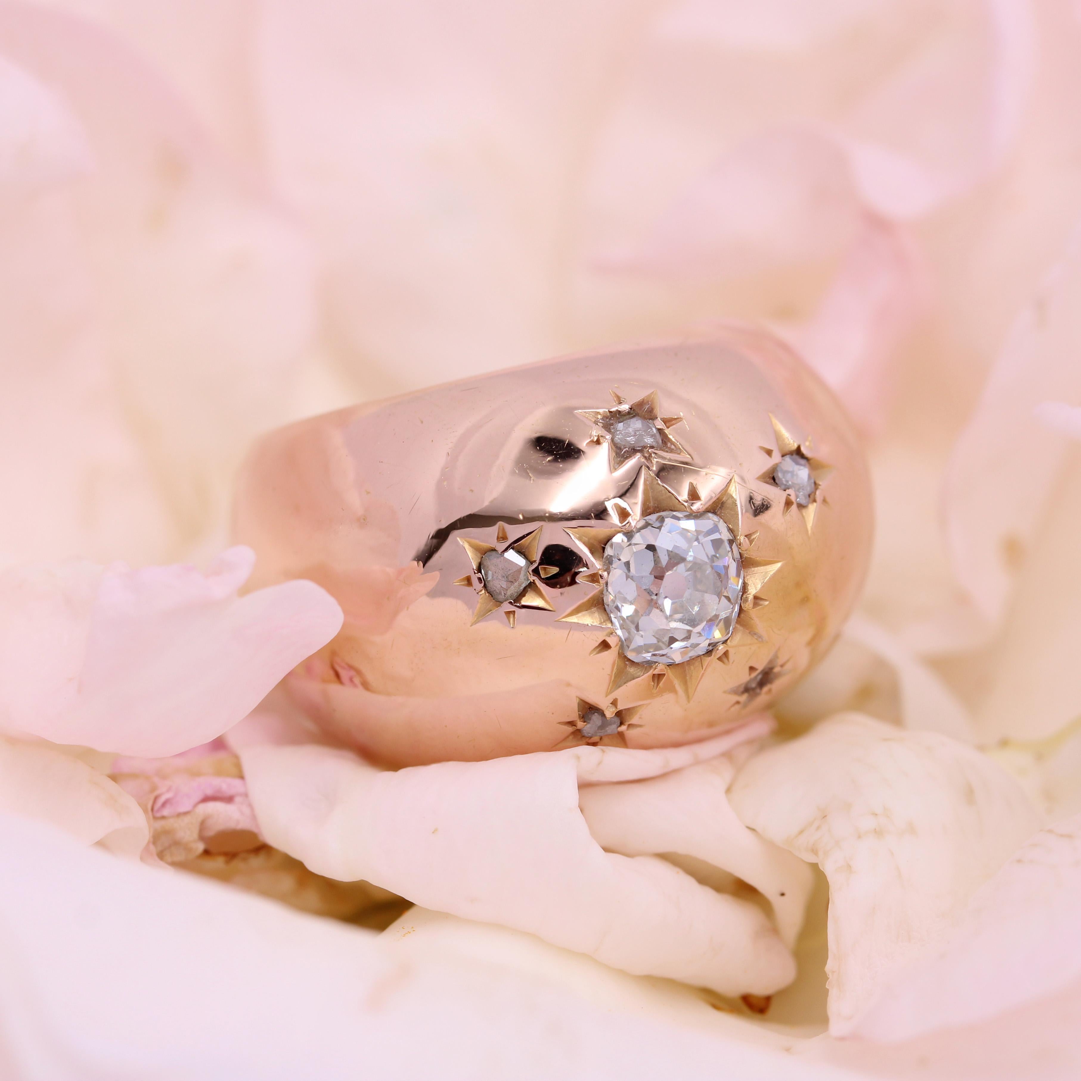 20th Century Star Setting Diamond 18 Karat Rose Gold Bangle Ring For Sale 8