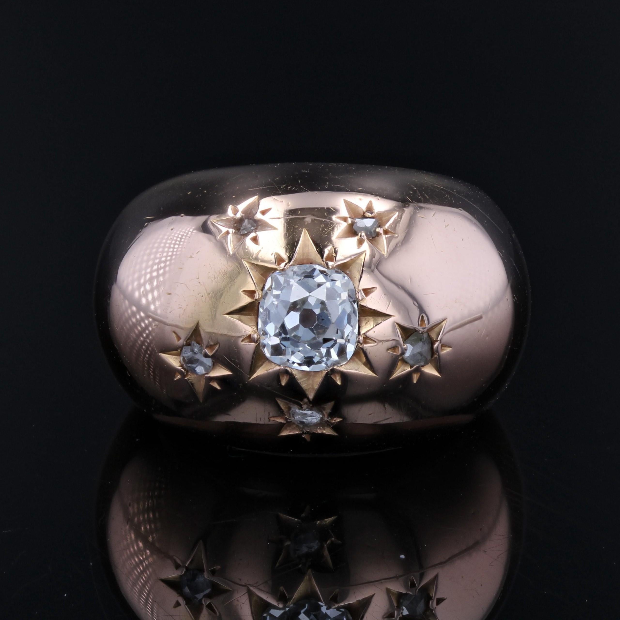 20th Century Star Setting Diamond 18 Karat Rose Gold Bangle Ring In Good Condition For Sale In Poitiers, FR