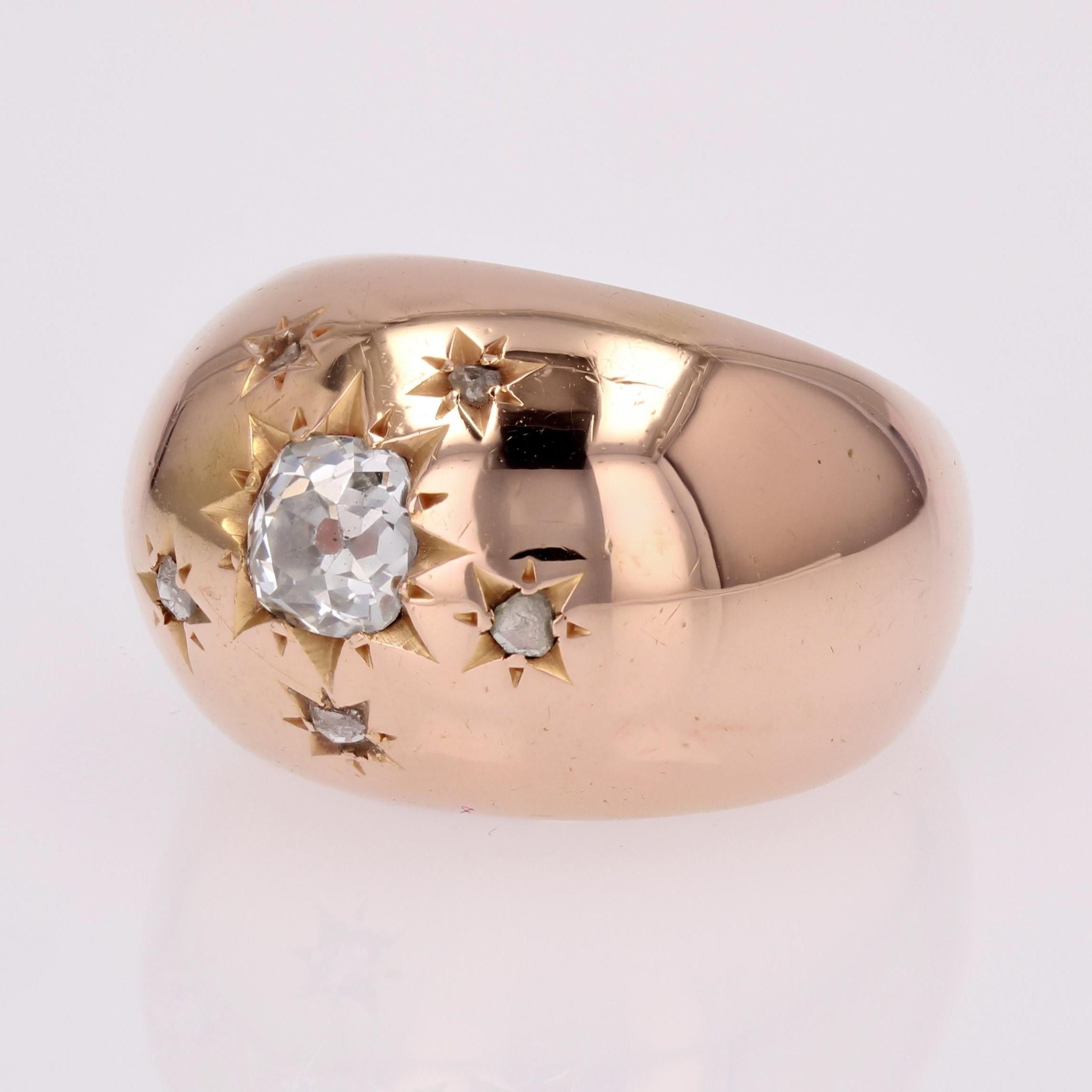 20th Century Star Setting Diamond 18 Karat Rose Gold Bangle Ring For Sale 2